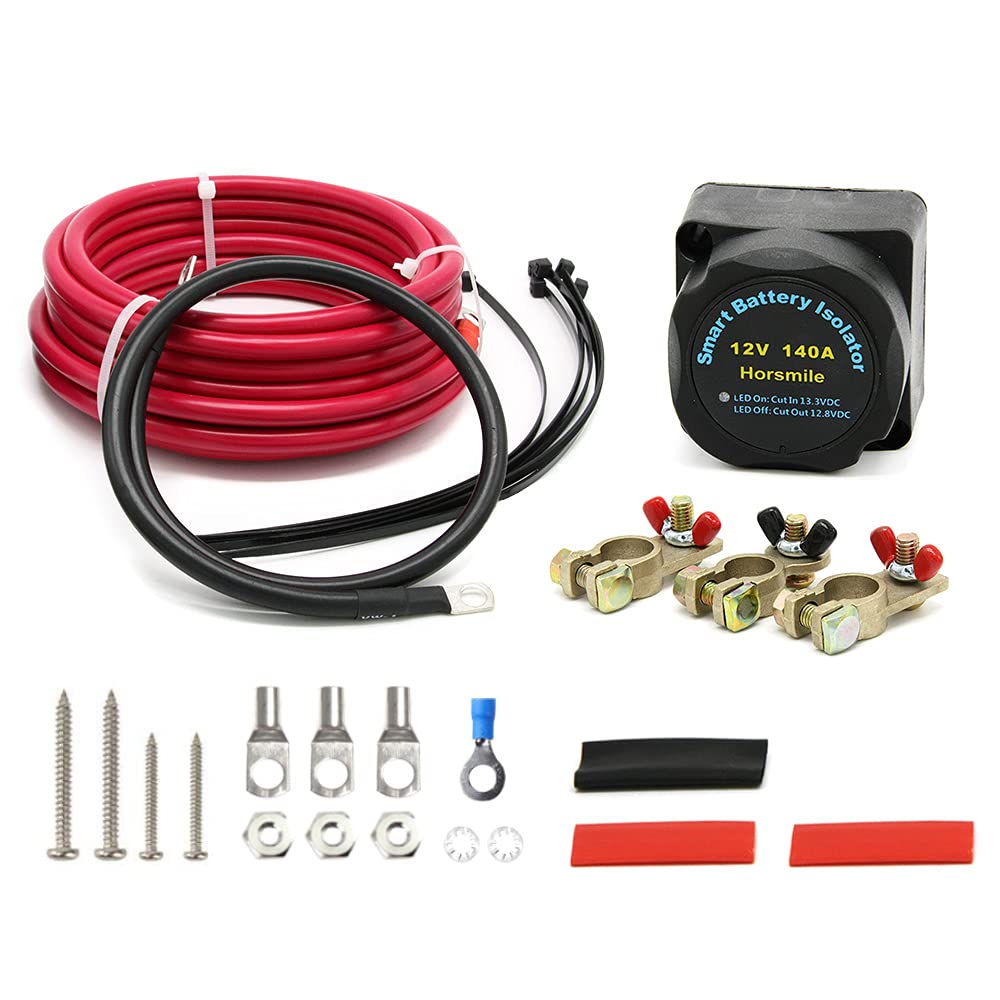Dual Battery Isolator Kit - 12 Volt 140 Amp Voltage Sensitive Relay - Complete VSR Double Battery Automatic Charger - Fits Trucks, SUV, ATV, UTV Boats and more - Safe, Water and Vibration Resistant - Very Good