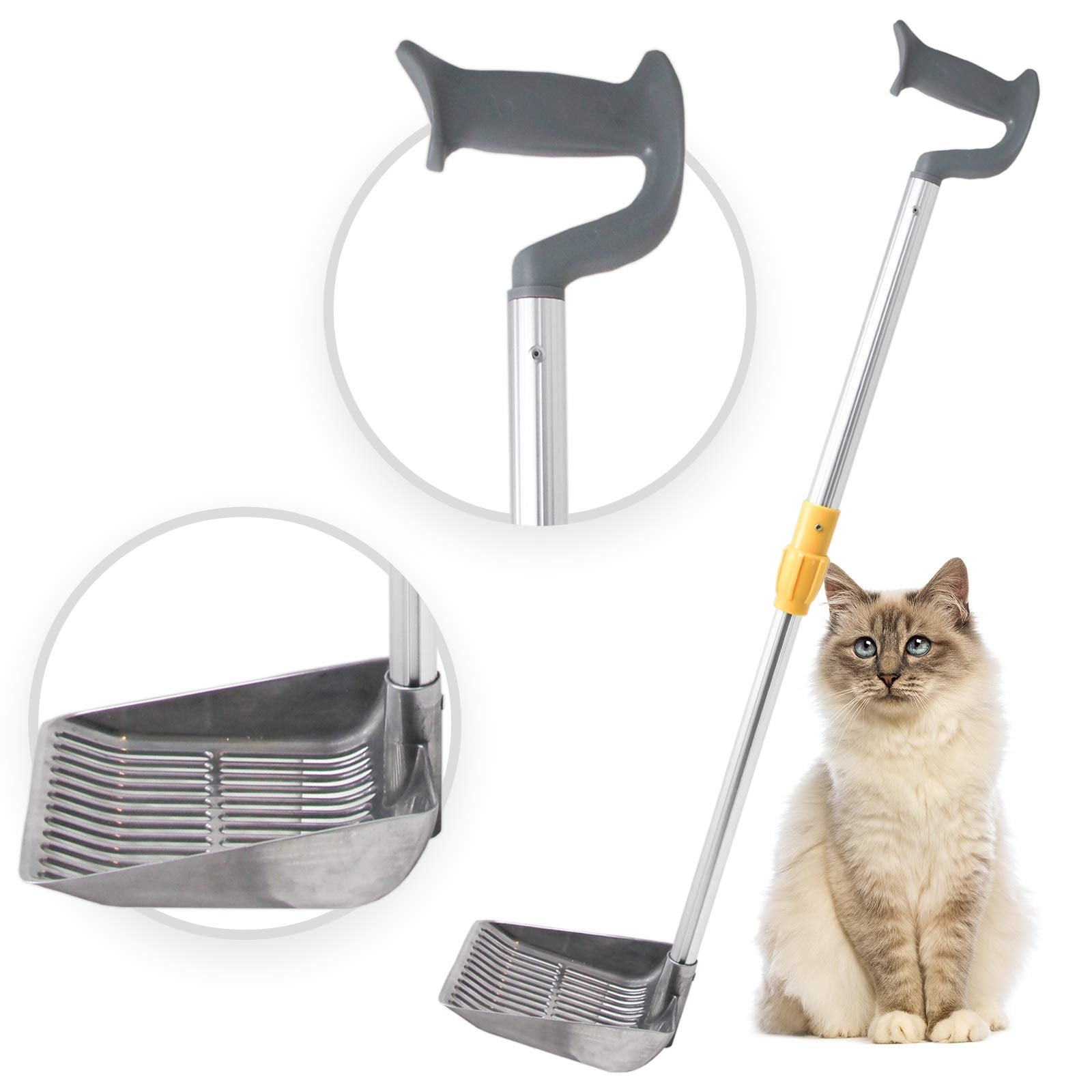 iPrimio Scoop Monster Cat Litter Stand Up Scooper - Adjustable Length Handle - Super Large Shovel - Makes Fast Sifting - Acceptable