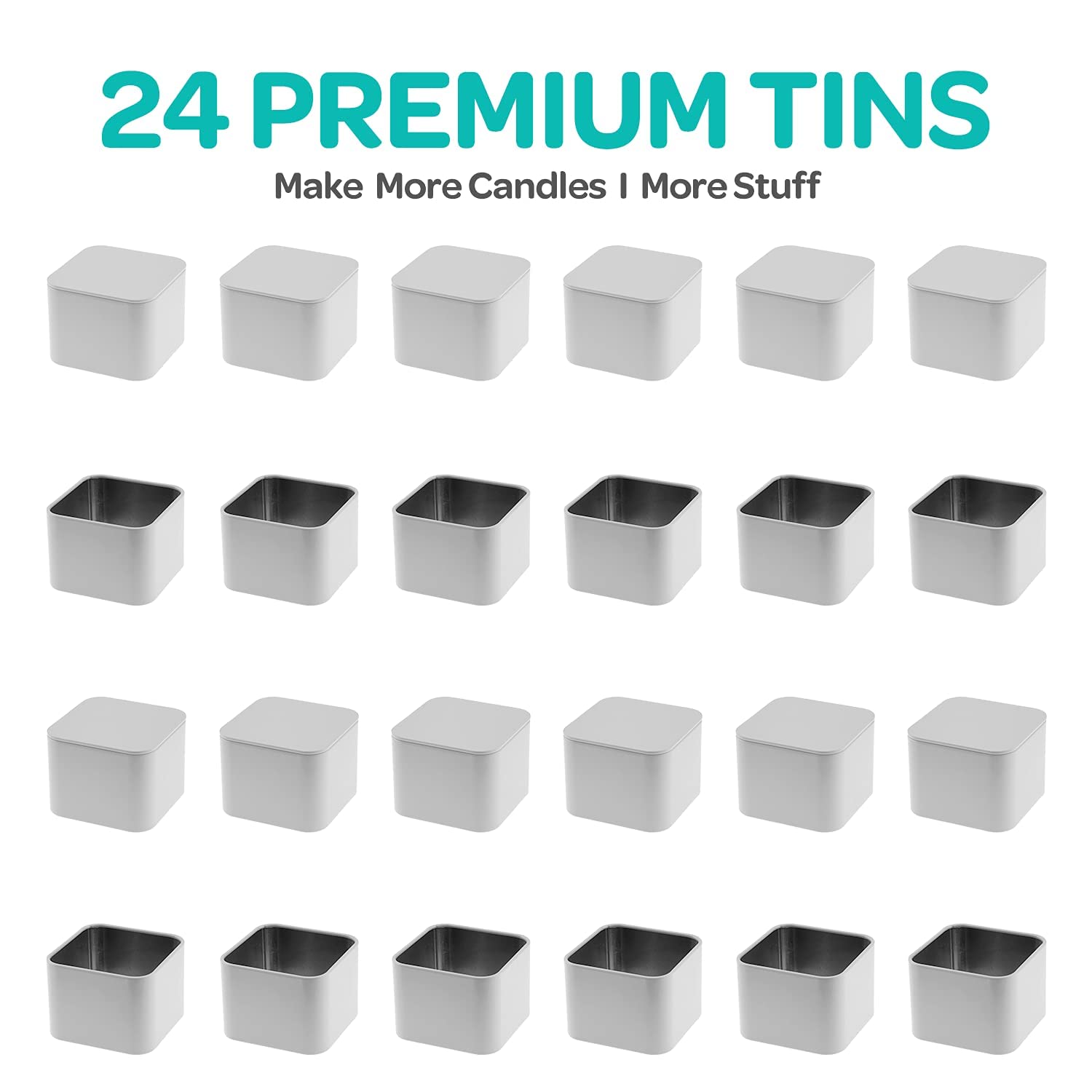 Hearts & Crafts White Square Candle Tins 8 oz with Lids - 24-Pack of Bulk Candle Jars for Making Candles, Arts & Crafts, Storage, Gifts, and More - Empty Candle Jars with Lids - Like New