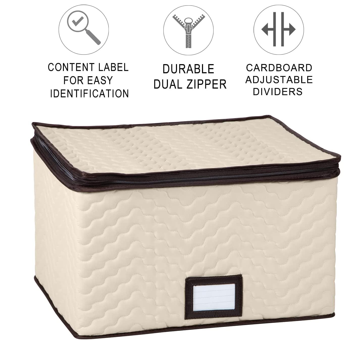 Wine Glass Storage Box with Dividers - Holds 12 Standard Size Wine Glasses up to 10" Tall - Stemware Storage Case - Protects Fine China - Durable Quilted Microfiber Bin with Carry Handles - Very Good