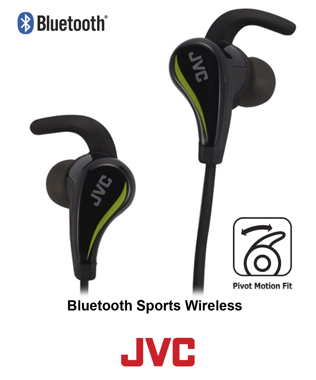 JVC Black and Yellow Wireless Water Resistant Pivot Motion Sport Headphone with Locking Ear Fit HA-ET50BTB - Very Good