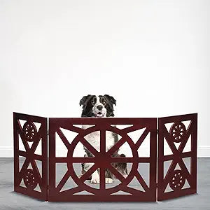 Bundaloo Freestanding Dog Gate Expandable Decorative Wooden Fence for Small to Medium Pet Dogs, Barrier for Stairs, Doorways, & Hallways