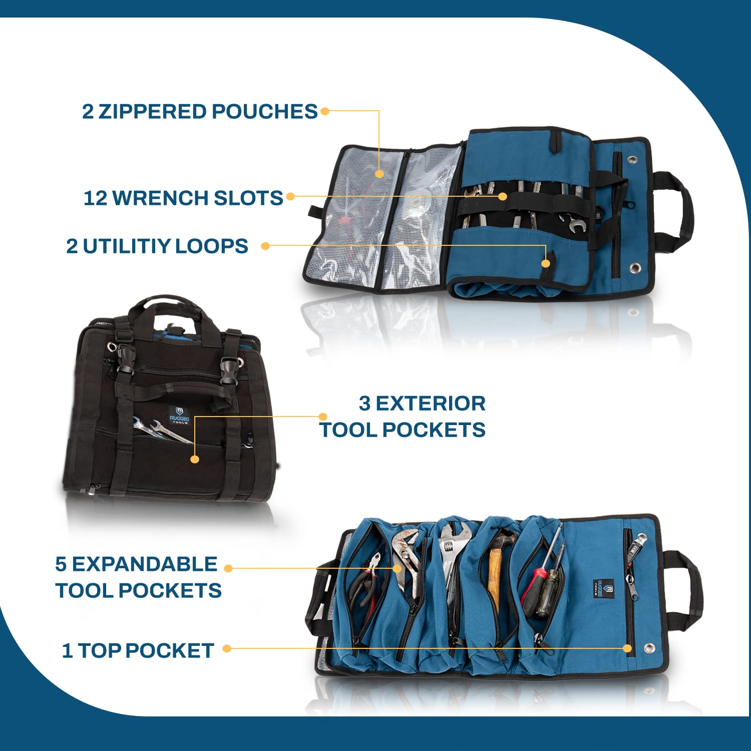 Rugged Tools Titan23-XL Tool Roll - Wrench Roll & Organizer - Canvas Tool Bag & Tool Pouch for Electrician, HVAC, Plumber, Carpenter or Auto Mechanic - Very Good