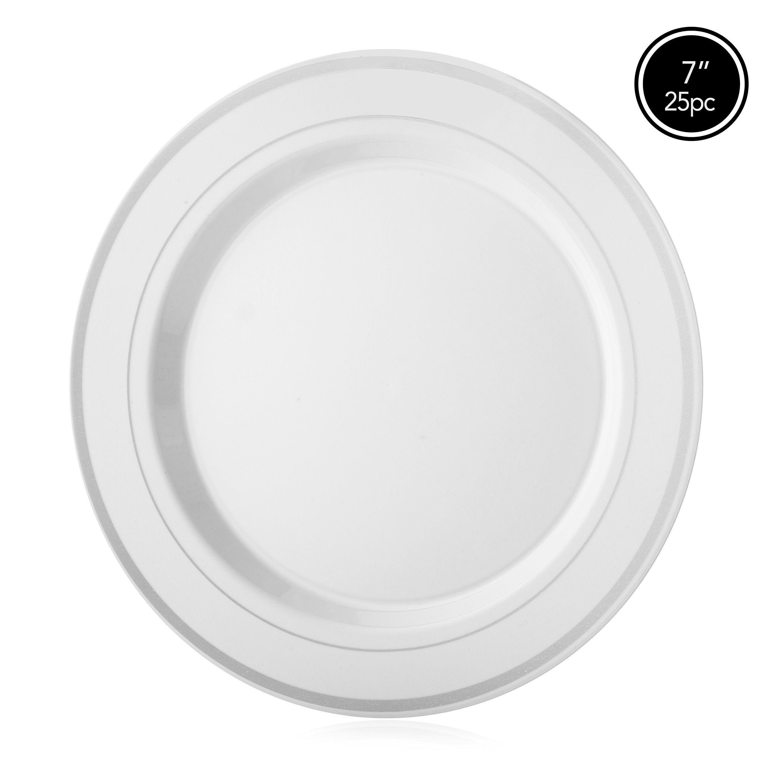 ELITE SELECTION Disposable Plastic Party Plates with Elegant Round White Plate - Gold Lace Design - Like New