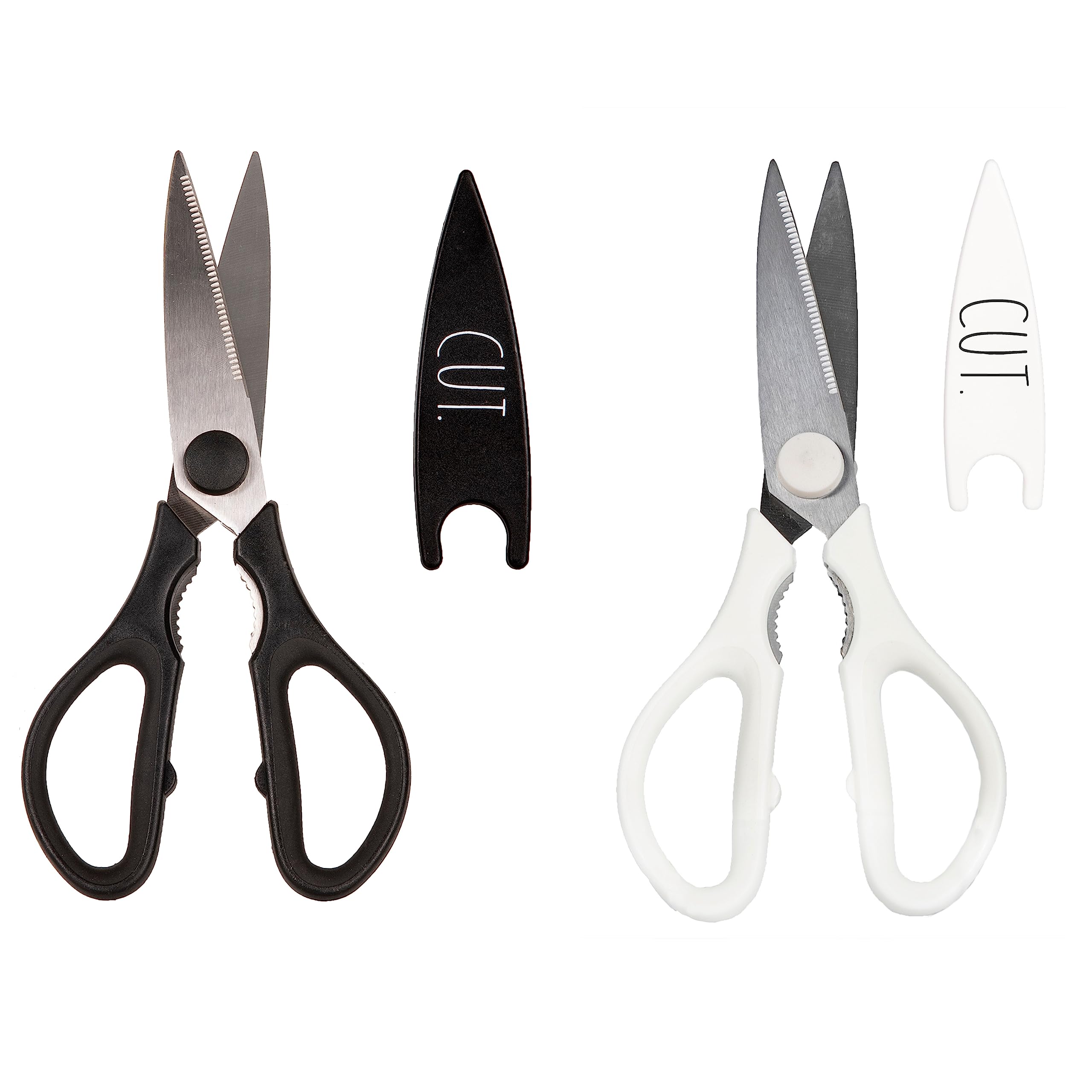 Rae Dunn Kitchen Scissors- Stainless Steel Kitchen Shears, Cooking Scissors for Cutting Meat, Chicken, Herbs and Produce with Blade Cover and Soft Grip Handles - Like New