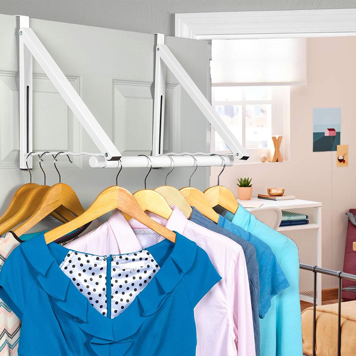 HOLDN� STORAGE Over The Door Hanger Foldable - Over The Door Rack for Hanging Towels, Coats & Clothes - Over The Door Hanger Hooks for Bedroom, Washroom and Office. - Very Good
