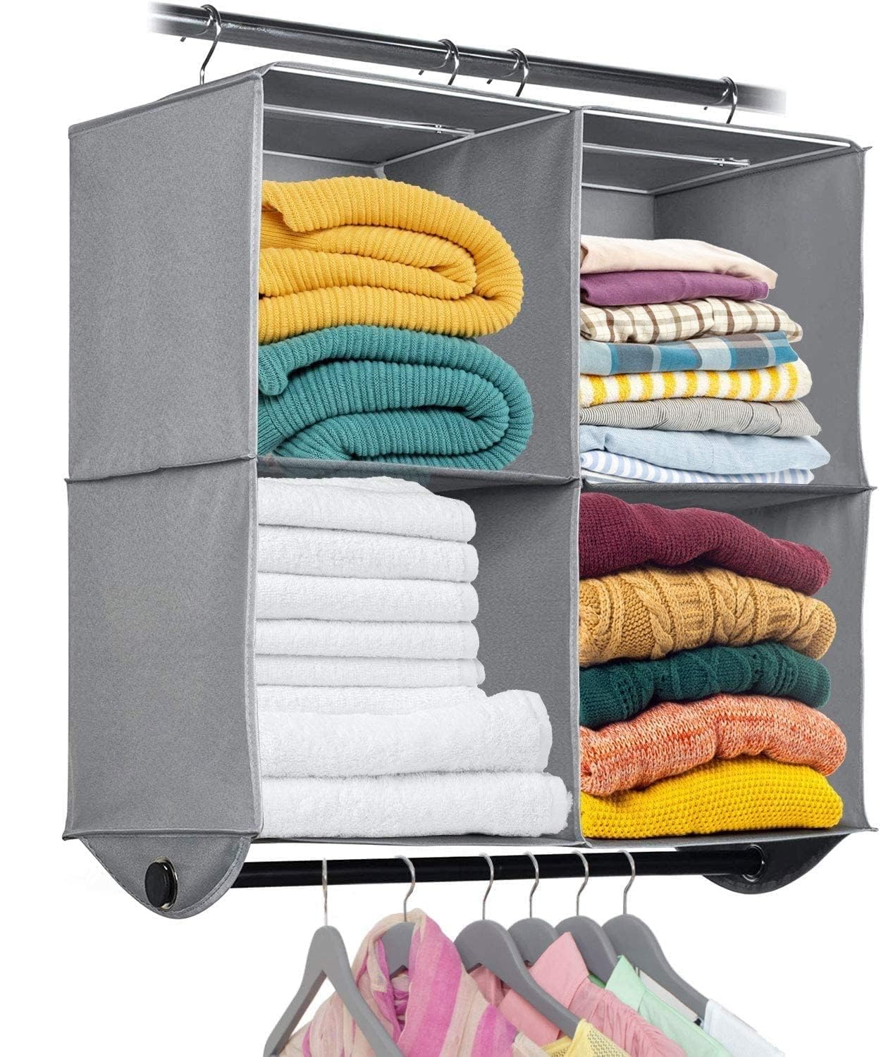 Hanging Closet Organizers with 4 Shelves - Closet Storage and RV Closet Organizer - Grey with Black Metal Rod - 24� W x 12� D x 29-1/2� H - Perfect for College Dorms - Acceptable