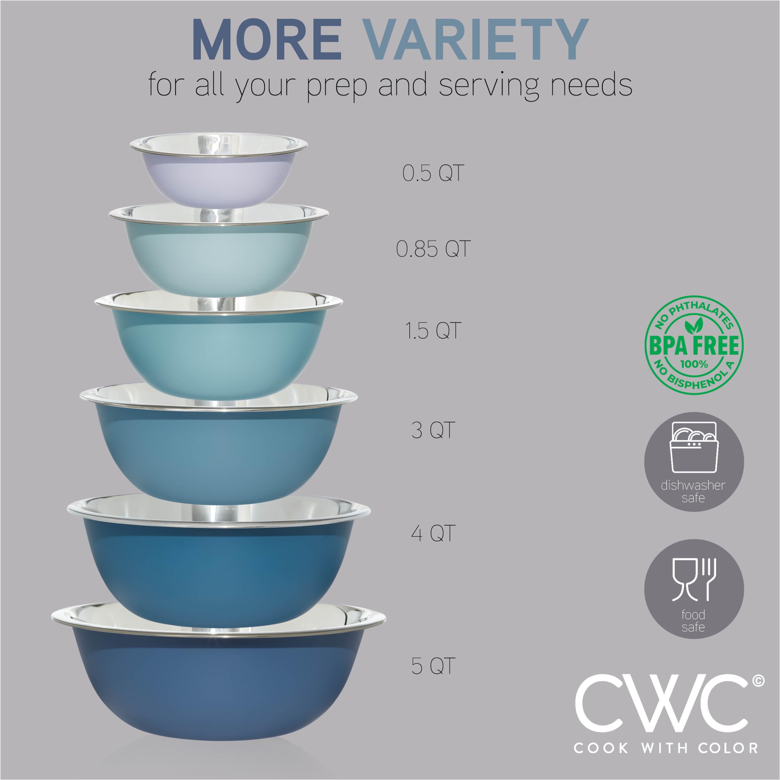COOK WITH COLOR Stainless Steel Mixing Bowls - 6 Piece Stainless Steel Nesting Bowls Set includes 6 Prep Bowl and Mixing Bowls (Blue) - Very Good