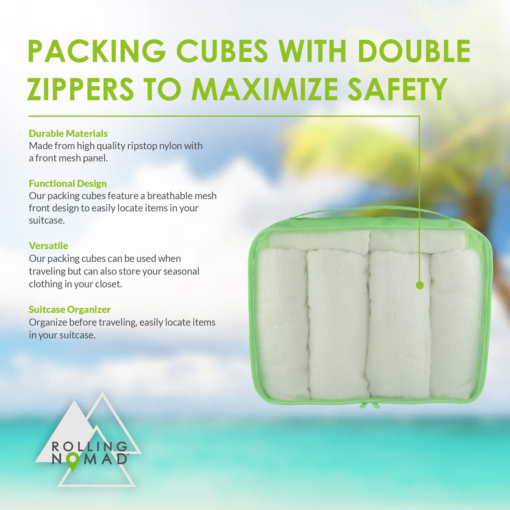 Large Packing Cubes - 4 Set Mesh Green Packing Cubes for Travel, Luggage Organizer Bags, Travel Essentials, Vacation Must Haves for Accessories, Suitcase Storage, Clothes, Shoes, Laundry 17.5x4x12.75  - Like New