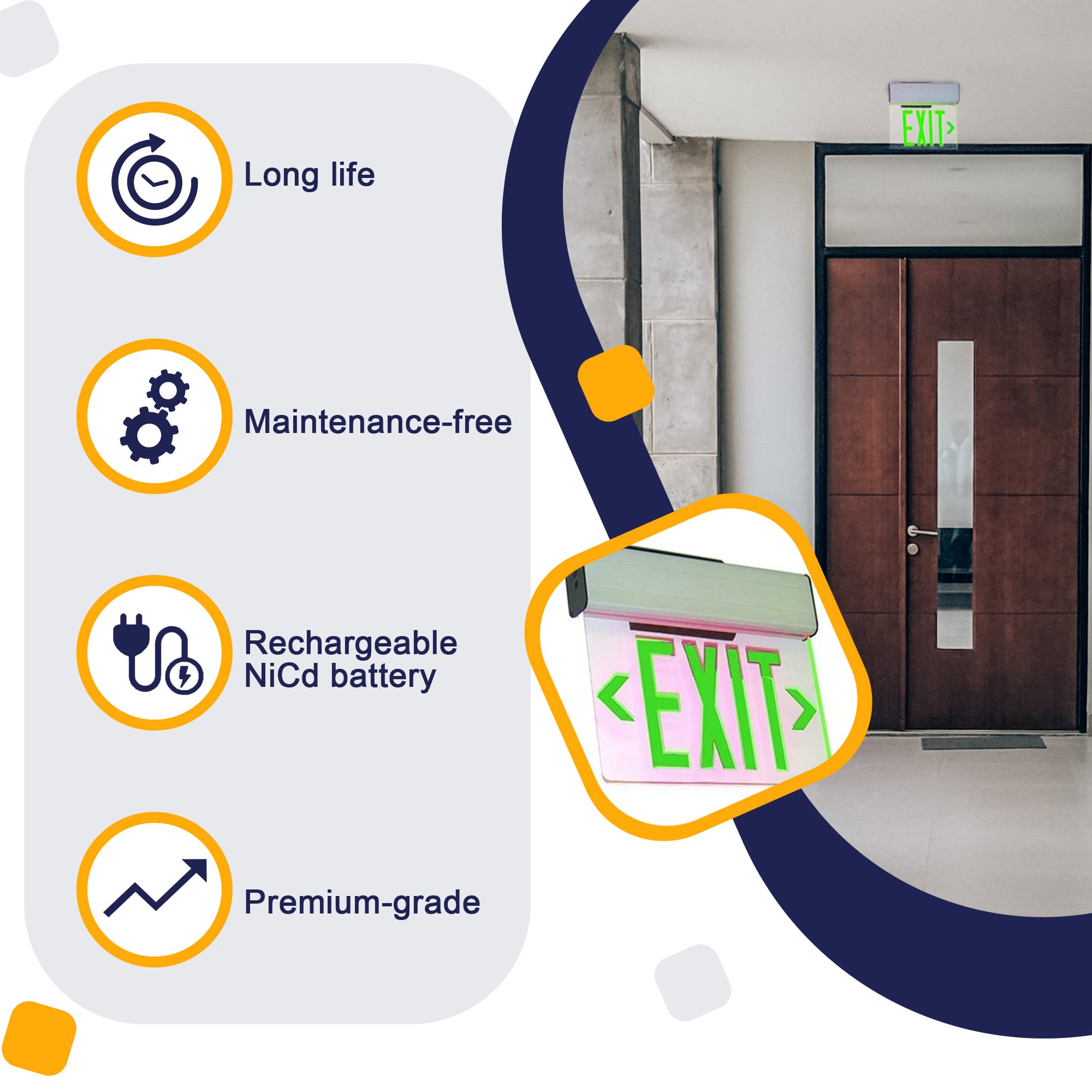 Ciata Led Exit Sign, Ac Sign, Single Face Edge Lit Emergency Exit lights with Battery Backup, Exit Light With Clear Panel Wall Mount  - Very Good
