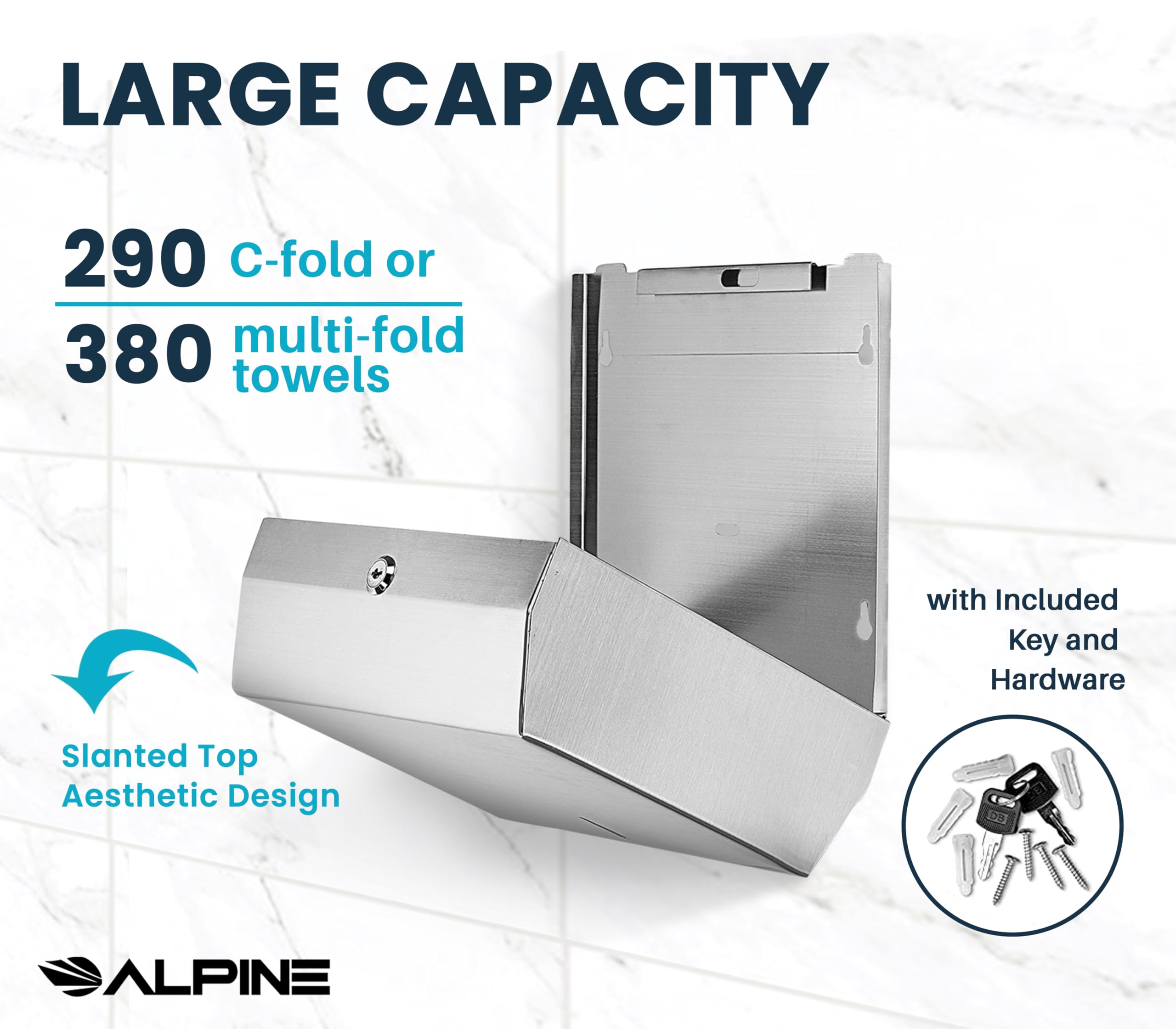 Alpine Commercial Paper Towel Dispenser Wall Mount for Multifold, Trifold & c Fold Paper Towel Holder - Stainless Steel Hand Towel Dispenser for Bathroom & Kitchen - Very Good