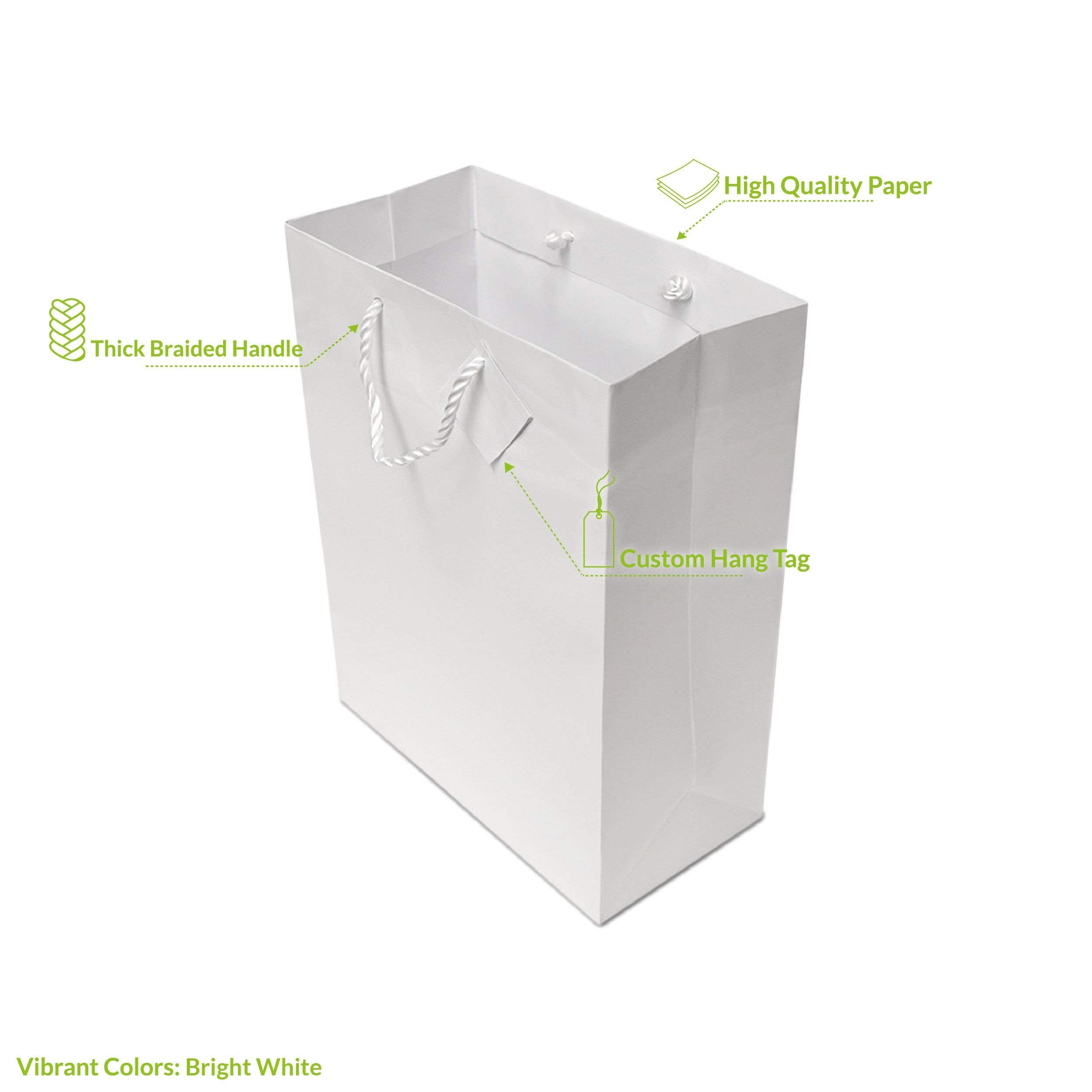 White Gift Bags - 12 Pack Medium Gloss White Gift Bags with Handles, Totes for Holiday & Christmas Gift Wrap, Bachelorette, Wedding & Party Favors, Baby Showers, Birthday Presents, Bulk - 7.5x3.5x9 - Acceptable