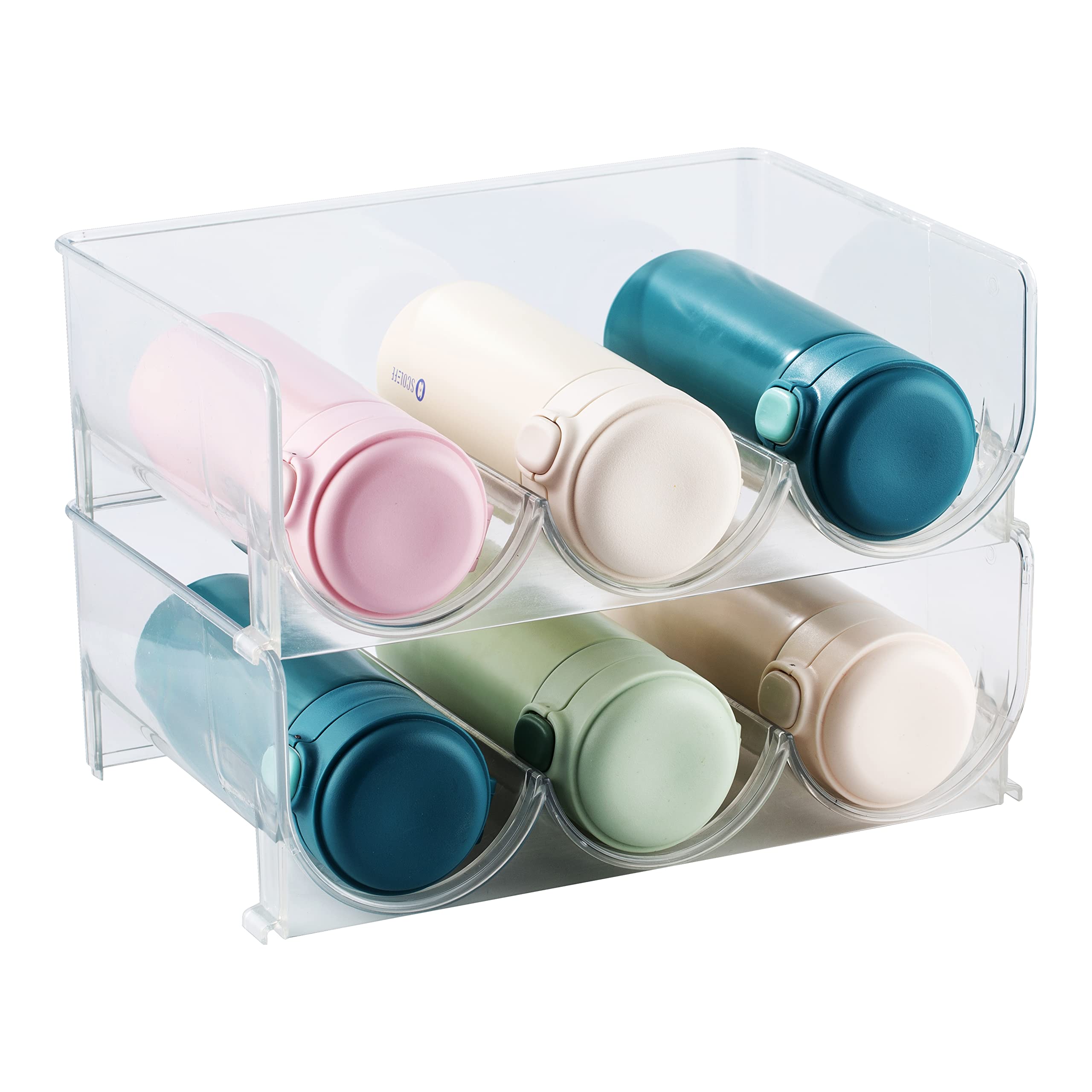 SIMPLEMADE Clear Water Bottle Organizer - Storage Holder for Kitchen Organization - Plastic Cup Rack Shelf for Insulated Tumbler Sports Flask Bottles Kids Water Bottle Travel Mug for Kitchen Cabinets - Like New