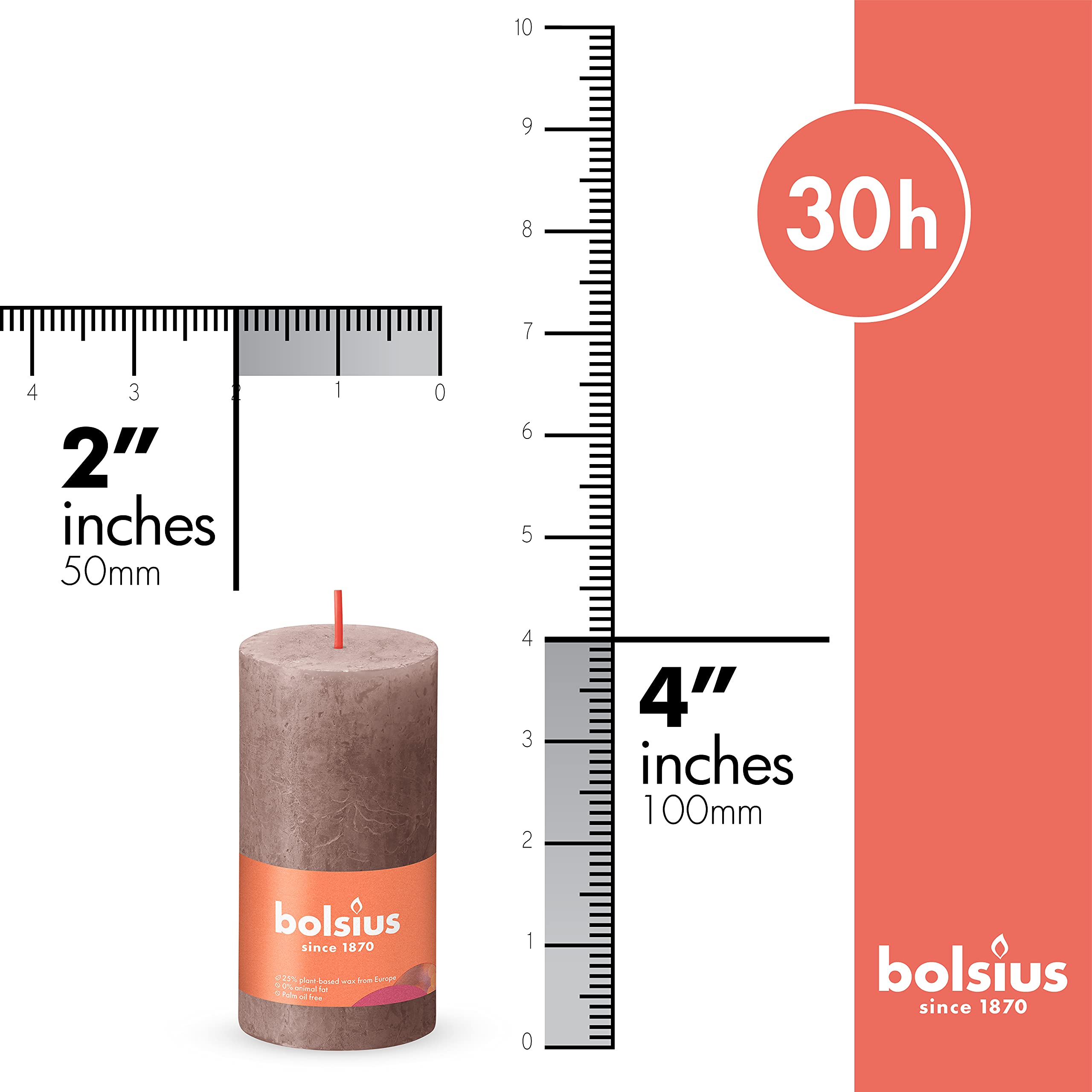 BOLSIUS 4 Pack Taupe Rustic Pillar Candles - 2 X 4 Inches - Premium European Quality - Includes Natural Plant-Based Wax - Unscented Dripless Smokeless 30 Hour Party D�cor and Wedding Candles - Acceptable