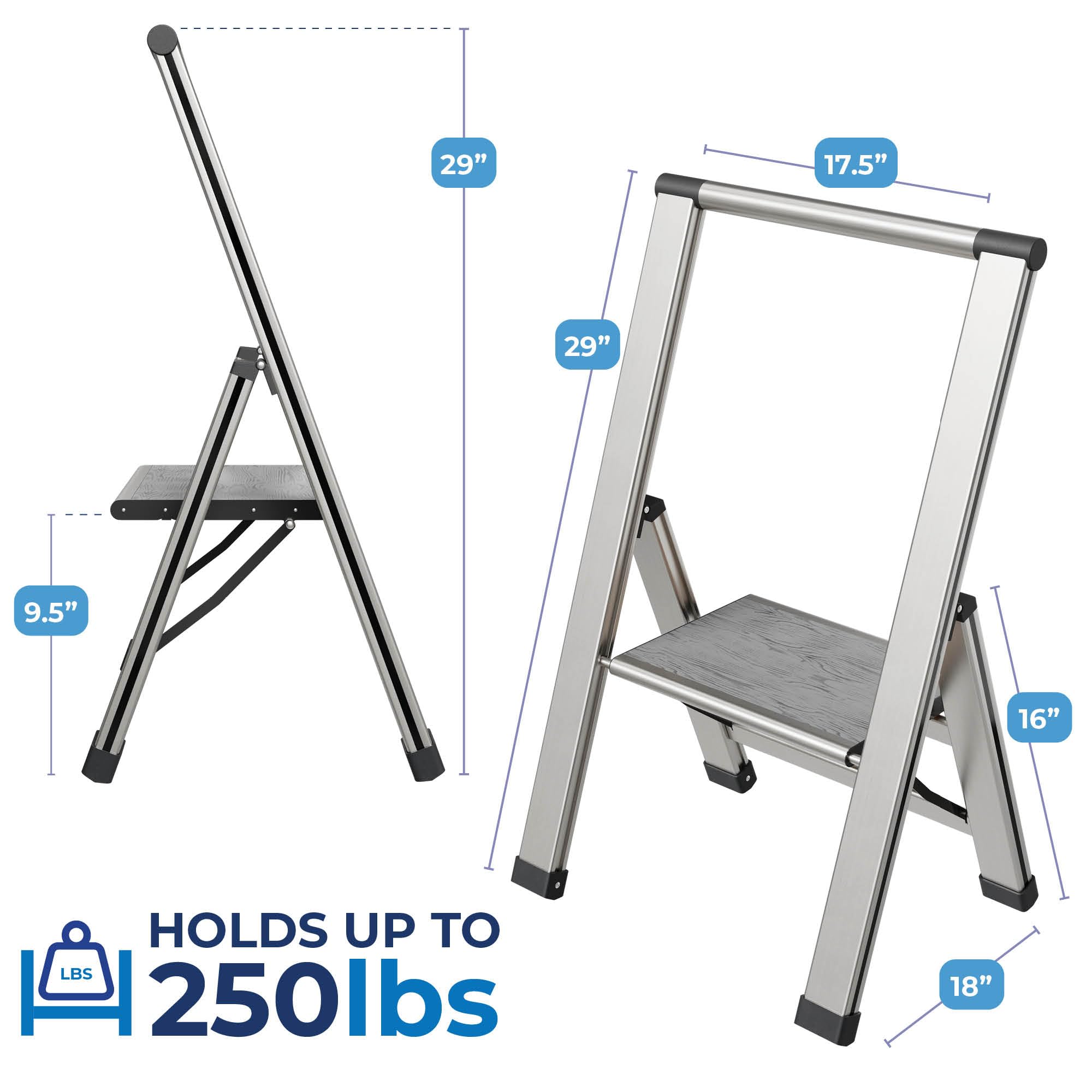 Step Ladder Folding, Decorative - Beautiful Gray Wood & Black Aluminum - Like New