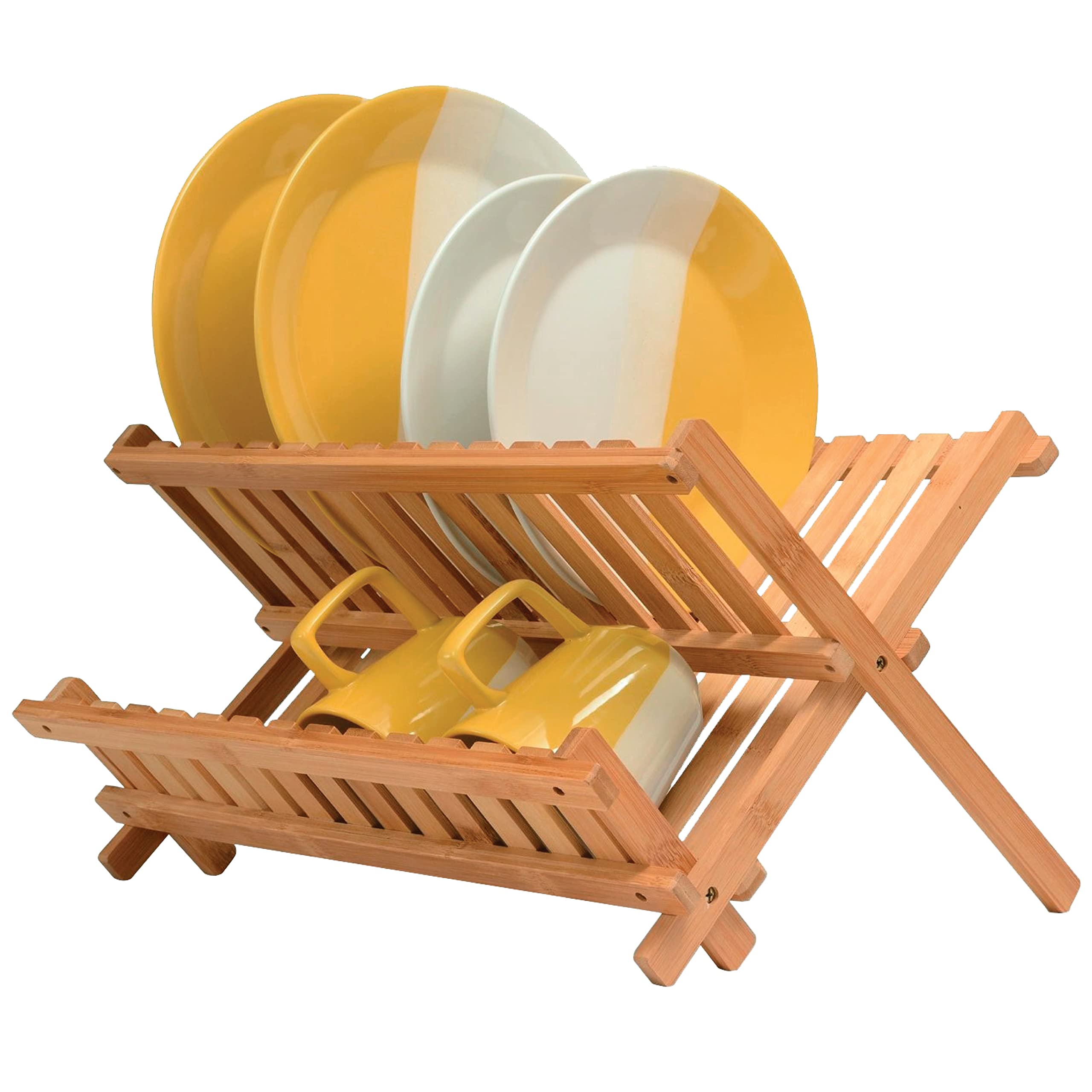 Bamb�si Bamboo Dish Drying Rack - Collapsible 2-Tier Dish Drainer Kitchen Plate Rack for Kitchen Countertop - Foldable & Compact for Space-Saving Storage - Very Good
