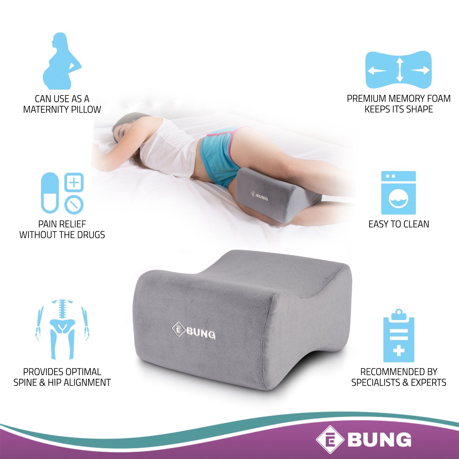 Knee Pillow & Leg Pillow for Hip, Back, Leg, Knee Pain Relief - Ideal for Side Sleepers, Pregnancy and Right Spine Alignment a?��Memory Foam Wedge Contour with Washable Cover  - Like New