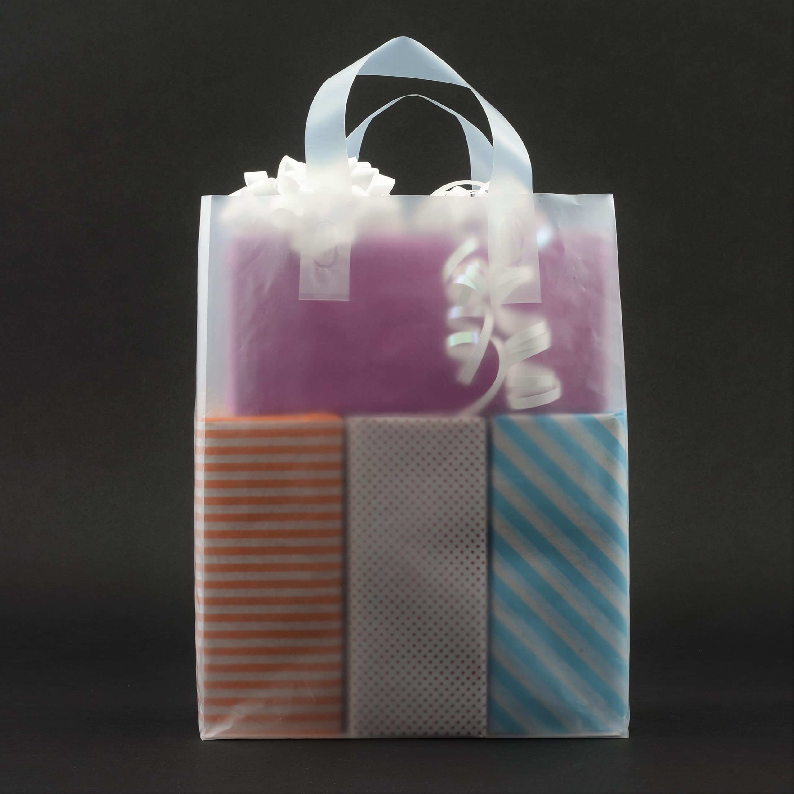 Prime Line Packaging PLP Frosted White Plastic Shopping Bags - Very Good