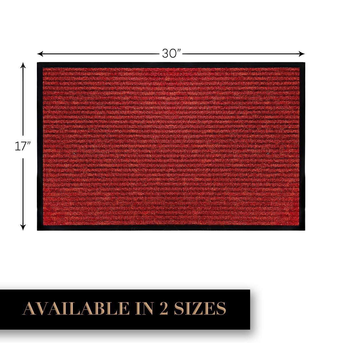 LuxUrux Durable Rubber Door Mat, Heavy Duty Doormat, Indoor Outdoor Rug, Easy Clean, Waterproof, Low-Profile Door Rugs for Entry, Patio, Garage, (17''x 30'' 2 Pack, Striped Red) - Like New