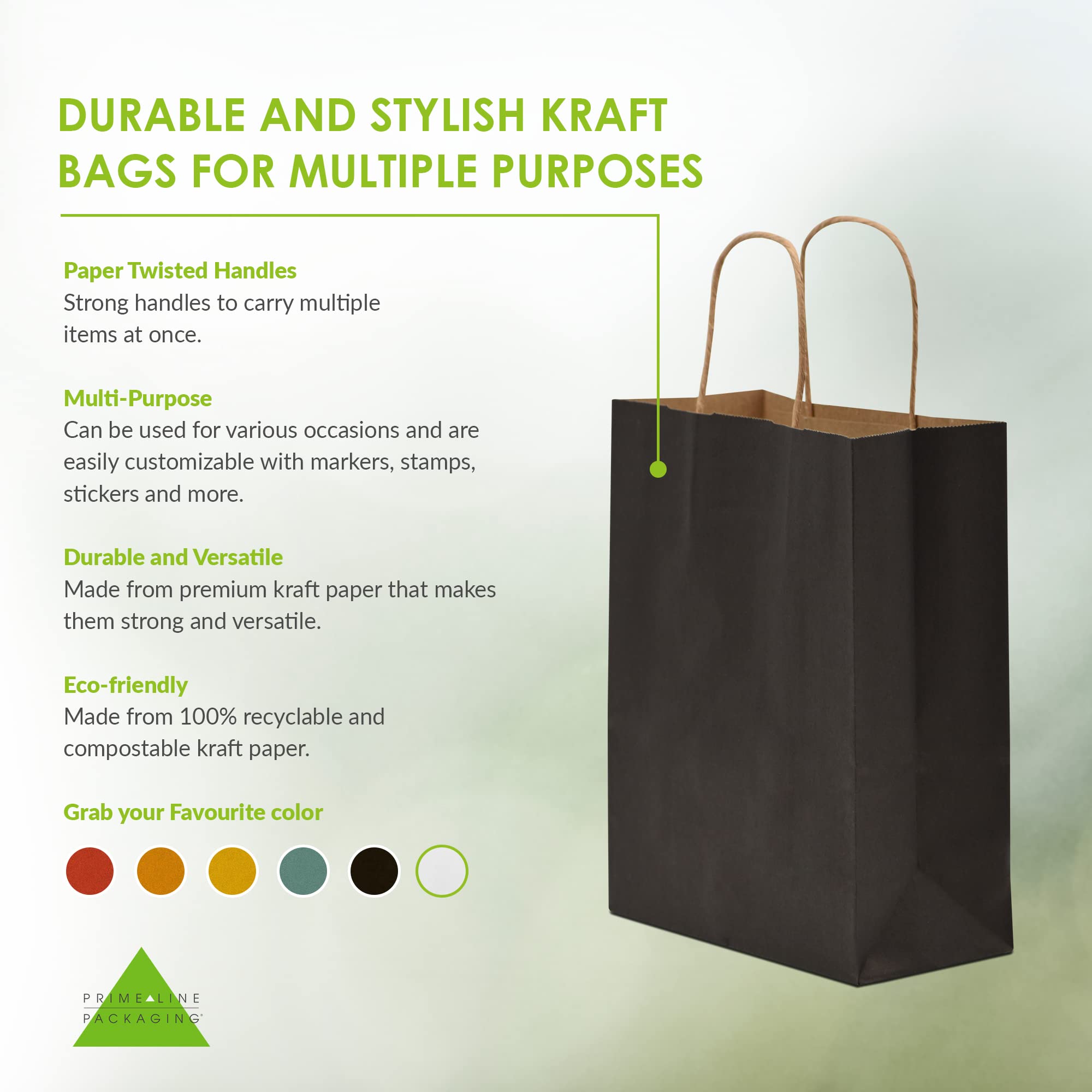 Prime Line Packaging 8x4x10 Small 50 Pack Black Gift Bags, Kraft Paper Bags with Handles, Shopping Bags for Small Business, Boutique, Gift Wrap, Bulk - Good