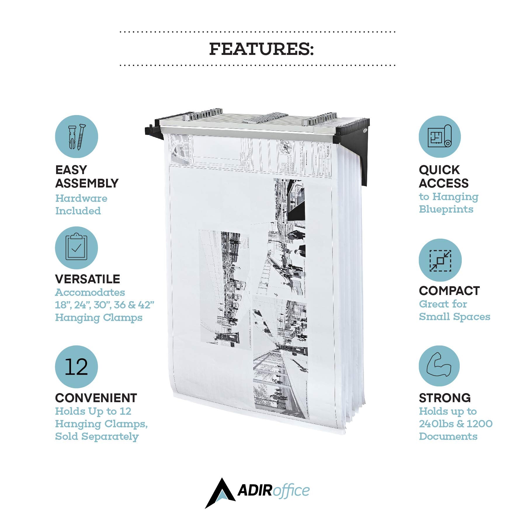 Adir Wall Mount Blueprint Storage Stand - Hanging Blueprint Holder, Poster Display and Map Rack - Blue Print Organizers for Office and Home - Like New