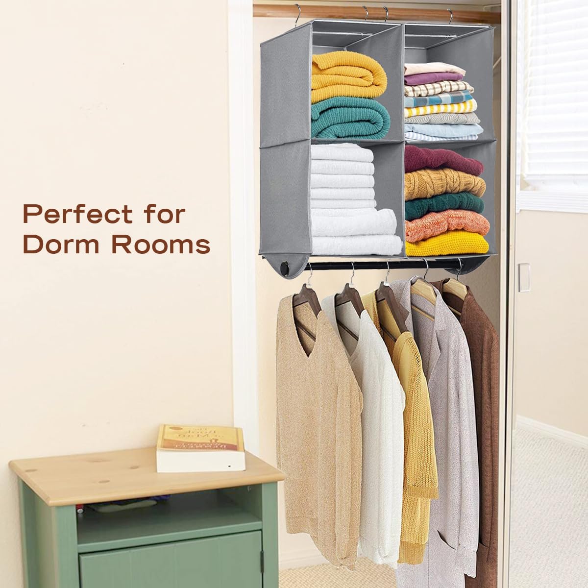 Hanging Closet Organizers with 4 Shelves - Closet Storage and RV Closet Organizer - Grey with Black Metal Rod - 24� W x 12� D x 29-1/2� H - Perfect for College Dorms - Very Good