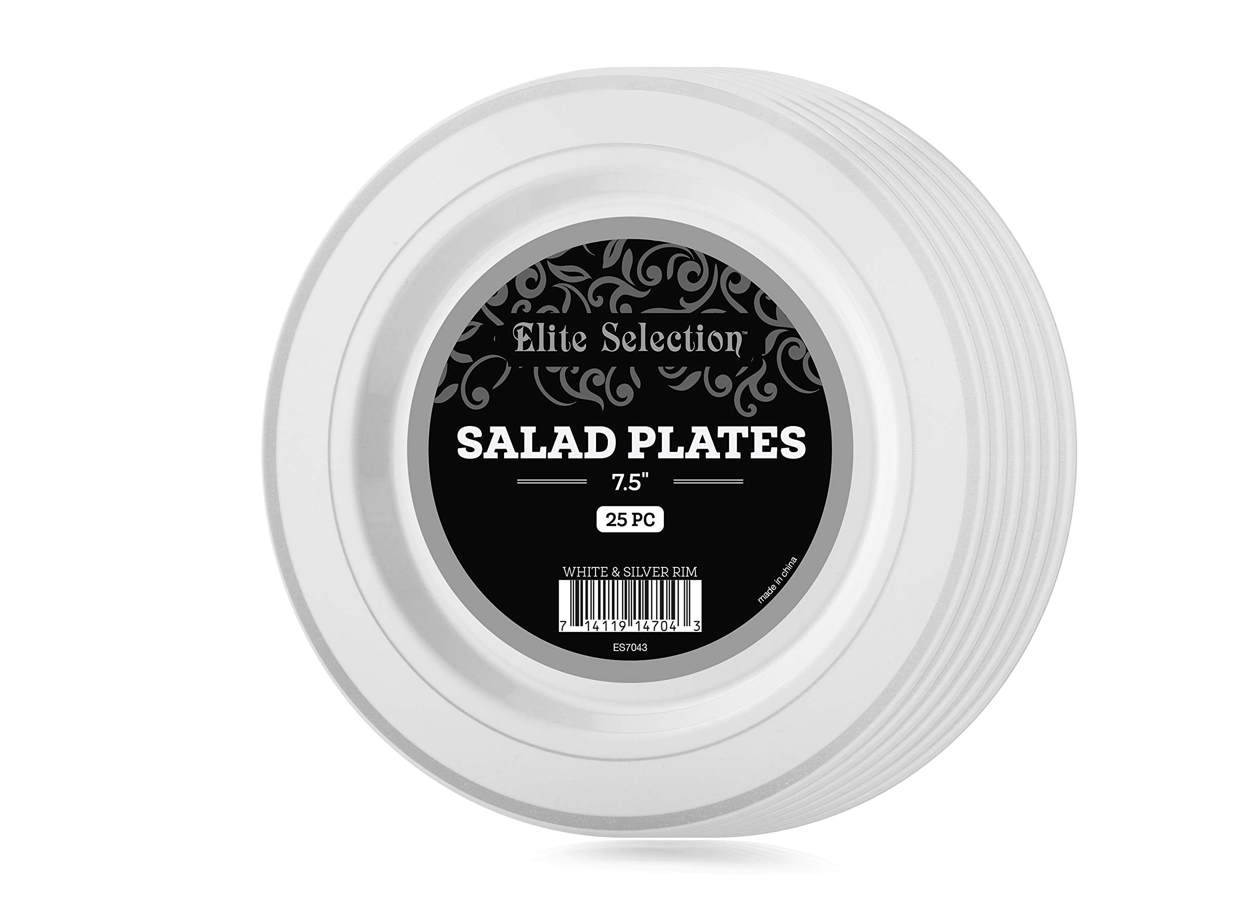 ELITE SELECTION Disposable Plastic Party Plates with Elegant Round White Plate - Gold Lace Design - Like New