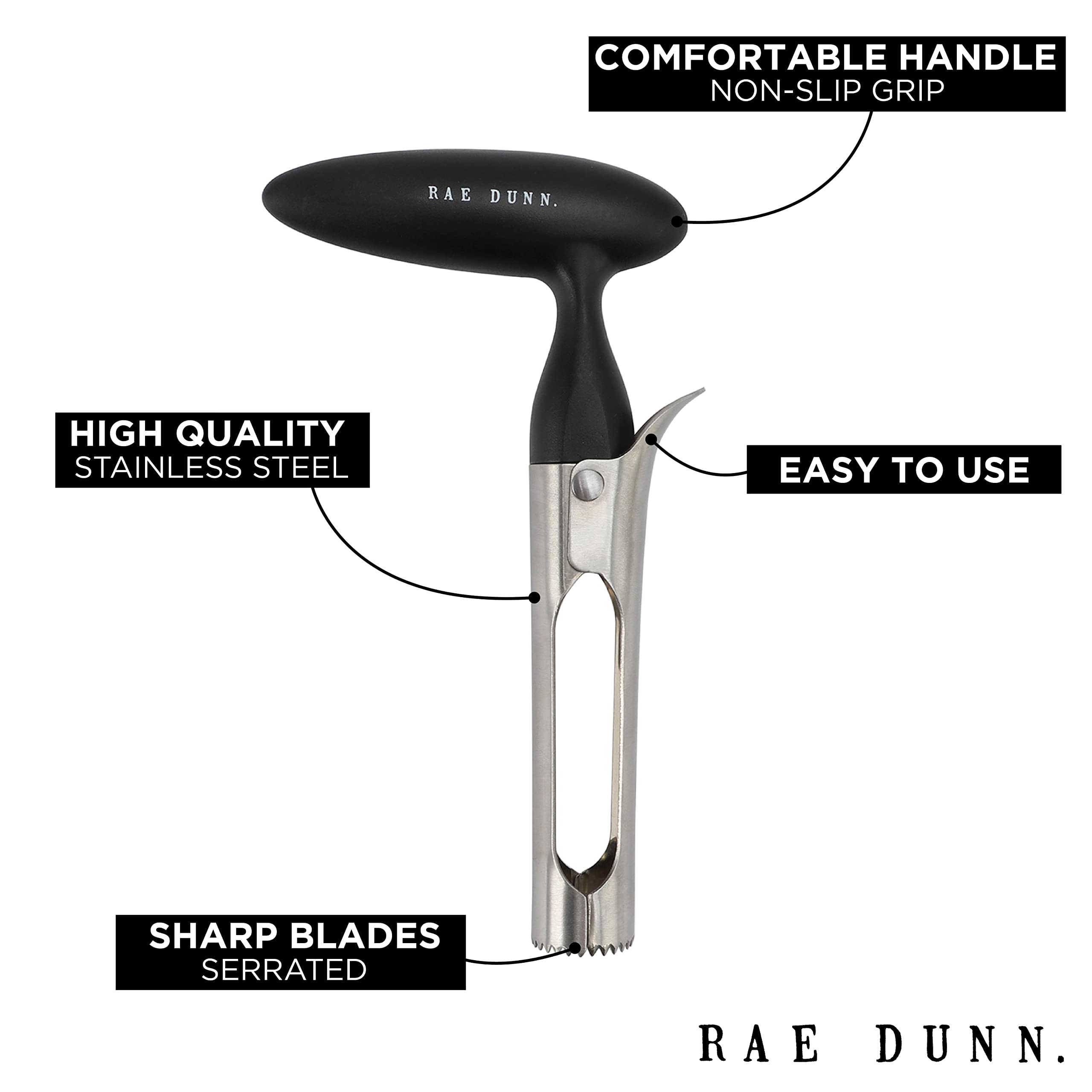 Rae Dunn Apple Corer Tool - Easy to Use Stainless Steel Apple Core Remover with Comfortable Handle - Removes Core and Pits of Apples, Pears, Peppers and More - Like New