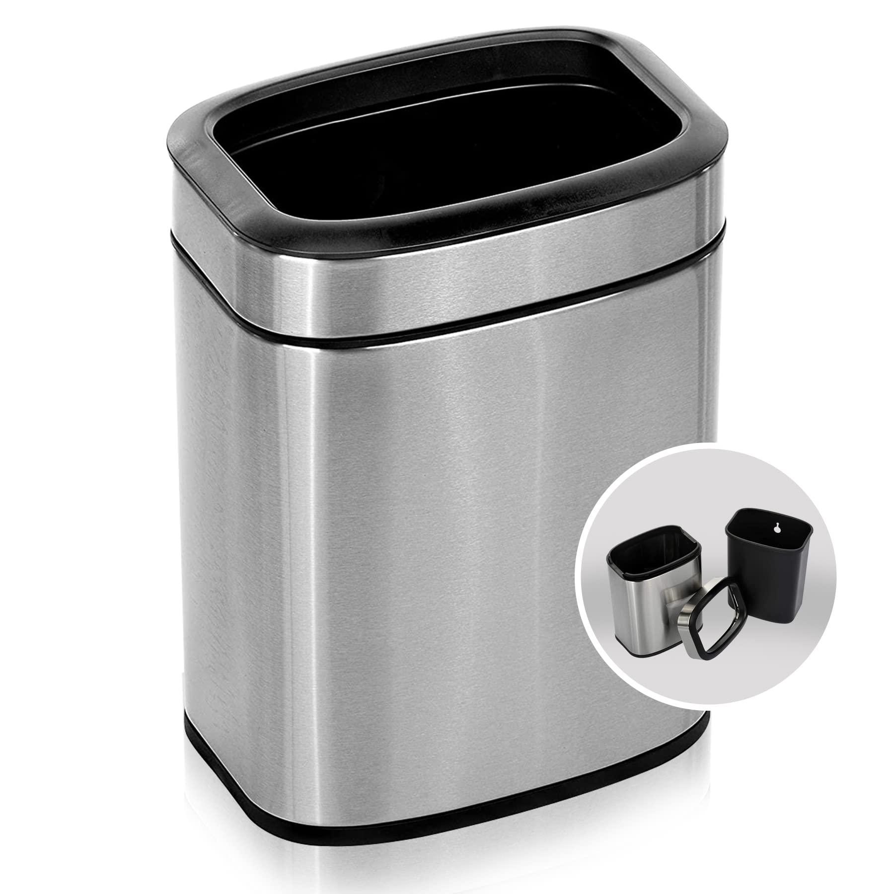 Alpine Industries 6 L / 1.6 Gal Stainless Steel Slim Open Trash Can - Compact Garbage Bin - Wide Access Top Slender Durable Receptacle with Sturdy Plastic Liner - Like New