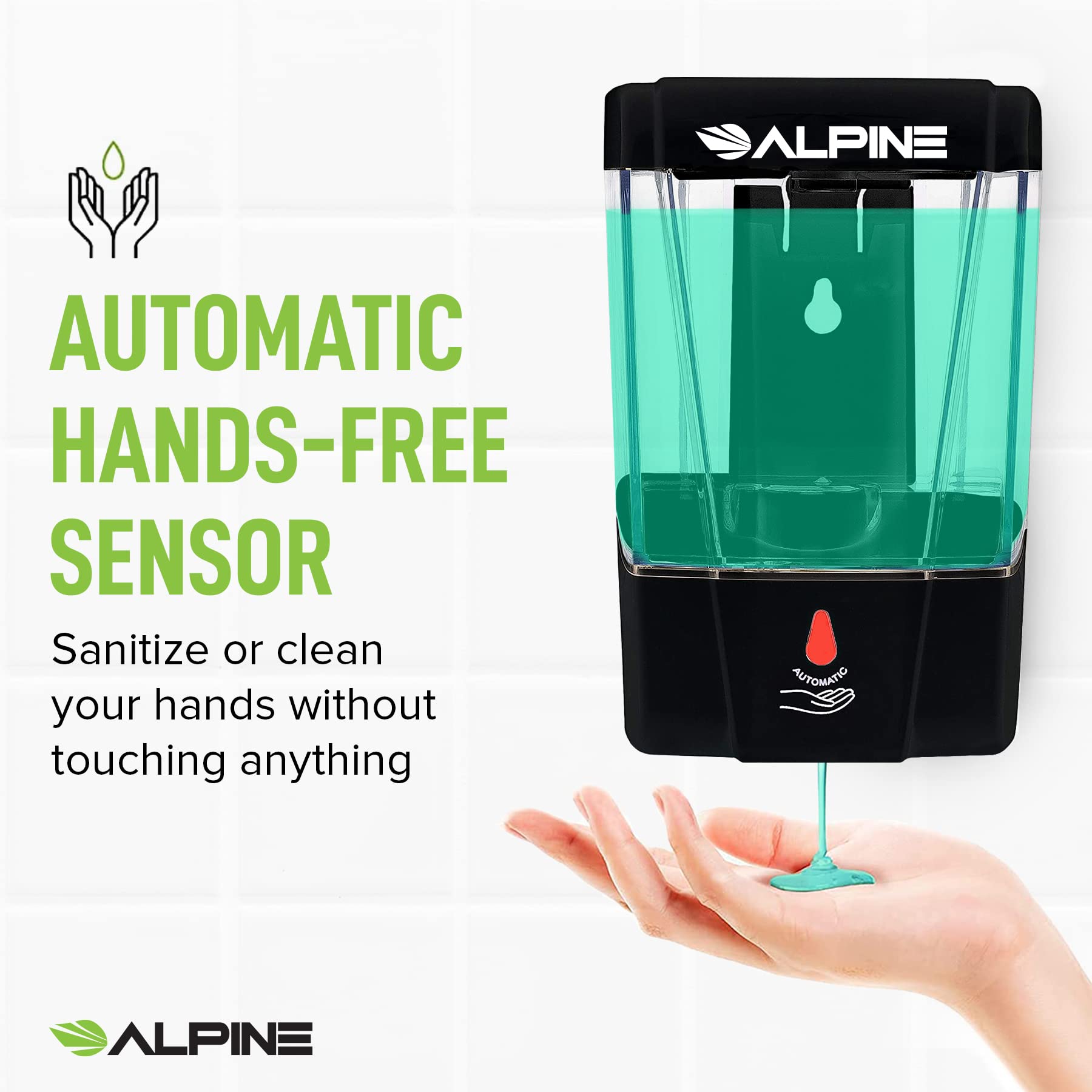 Alpine Industries Wall Mounted Automatic Soap Dispenser, Touchless Liquid Soap Hand Sanitizer, Hand Soap Dispenser for Commercial Bathroom (700ML, Black) - Acceptable