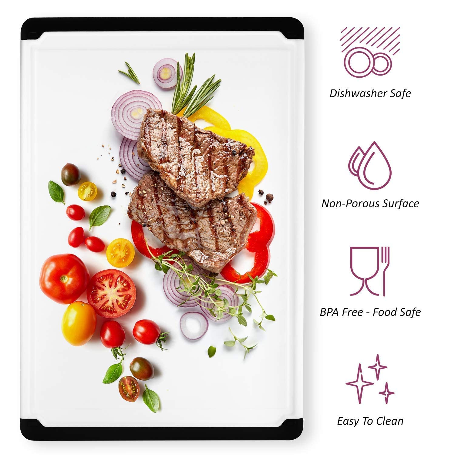Kitchen Plastic Cutting Board - Dishwasher Safe Non-Slip Cutting Boards with Juice Grooves, Easy Grip Handles - Large and Thick Chopping Board - Like New
