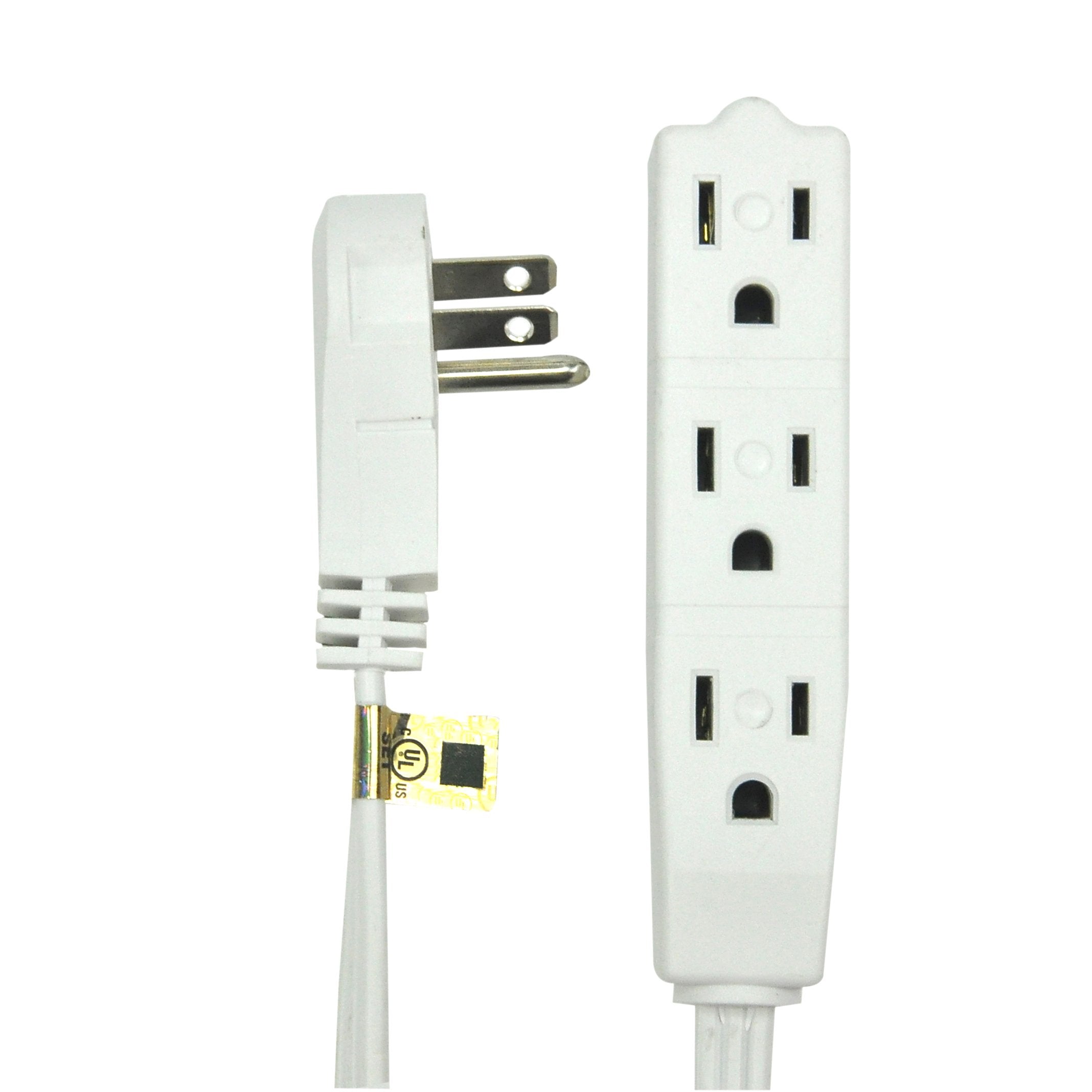 Flat Multiple Outlet Extension Cord for Indoor Use by Bindmaster- UL-Listed 3-Prong Multi Extension Wire- Space-Saving Flat Angled Extension Cord- White - Good