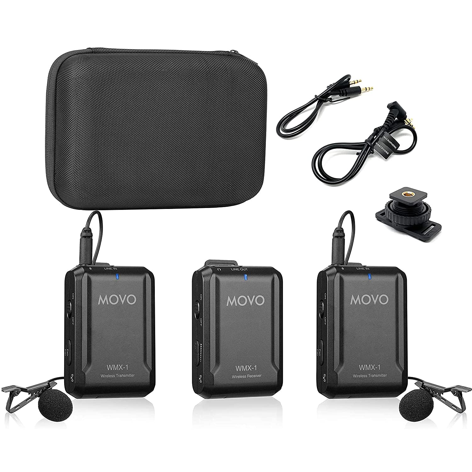 Movo WMX-1-DUO 2.4GHz Dual Wireless Lavalier Microphone System, Compatible with DSLR Cameras, Camcorders, iPhone, Android Smartphones, and Tablets, 200ft Audio Range, Great for Teaching Tutorials - Very Good