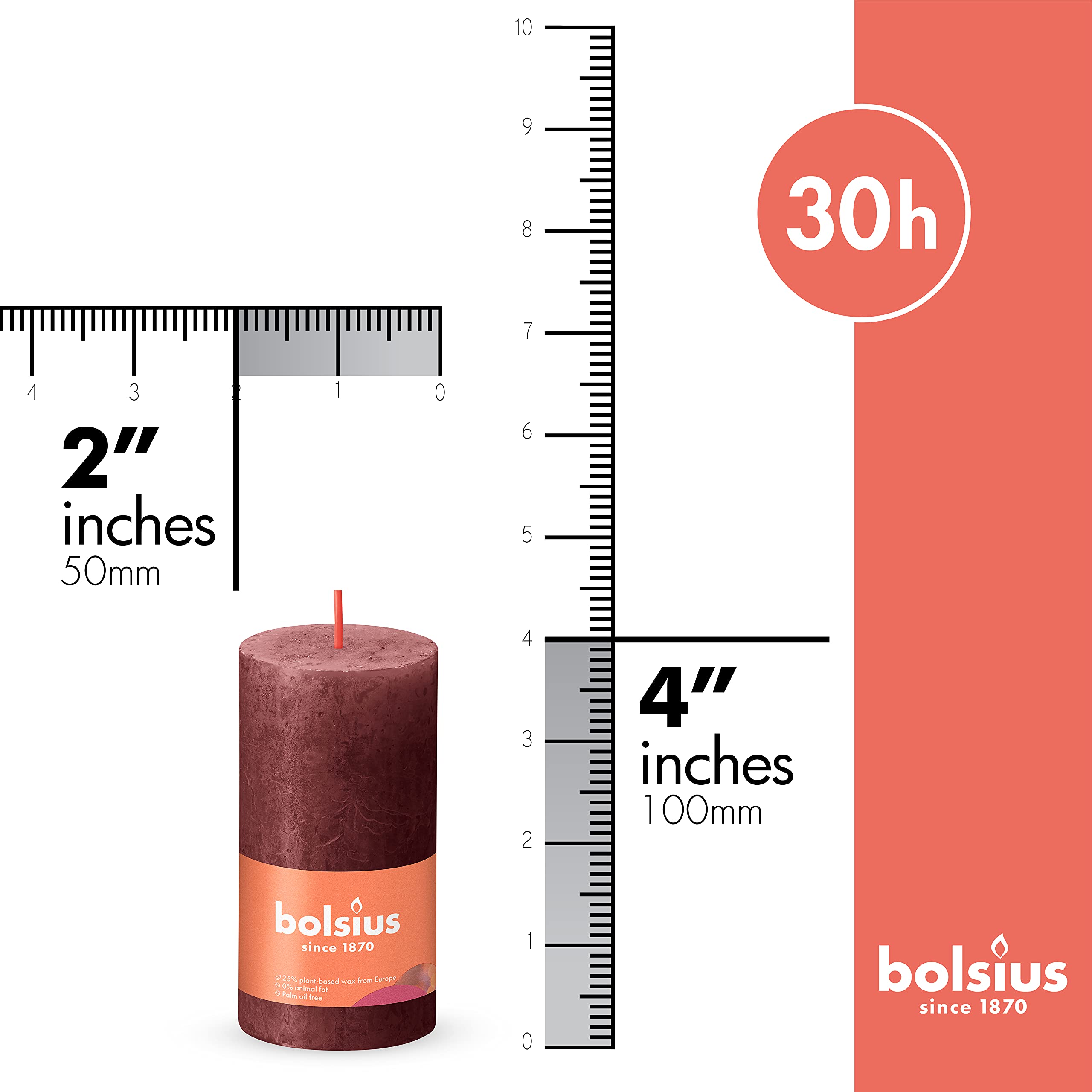 BOLSIUS 4 Pack Velvet Red Rustic Pillar Candles - 2 X 4 Inches - Premium European Quality - Includes Natural Plant-Based Wax - Unscented Dripless Smokeless 30 Hour Party D�cor and Wedding Candles - Acceptable