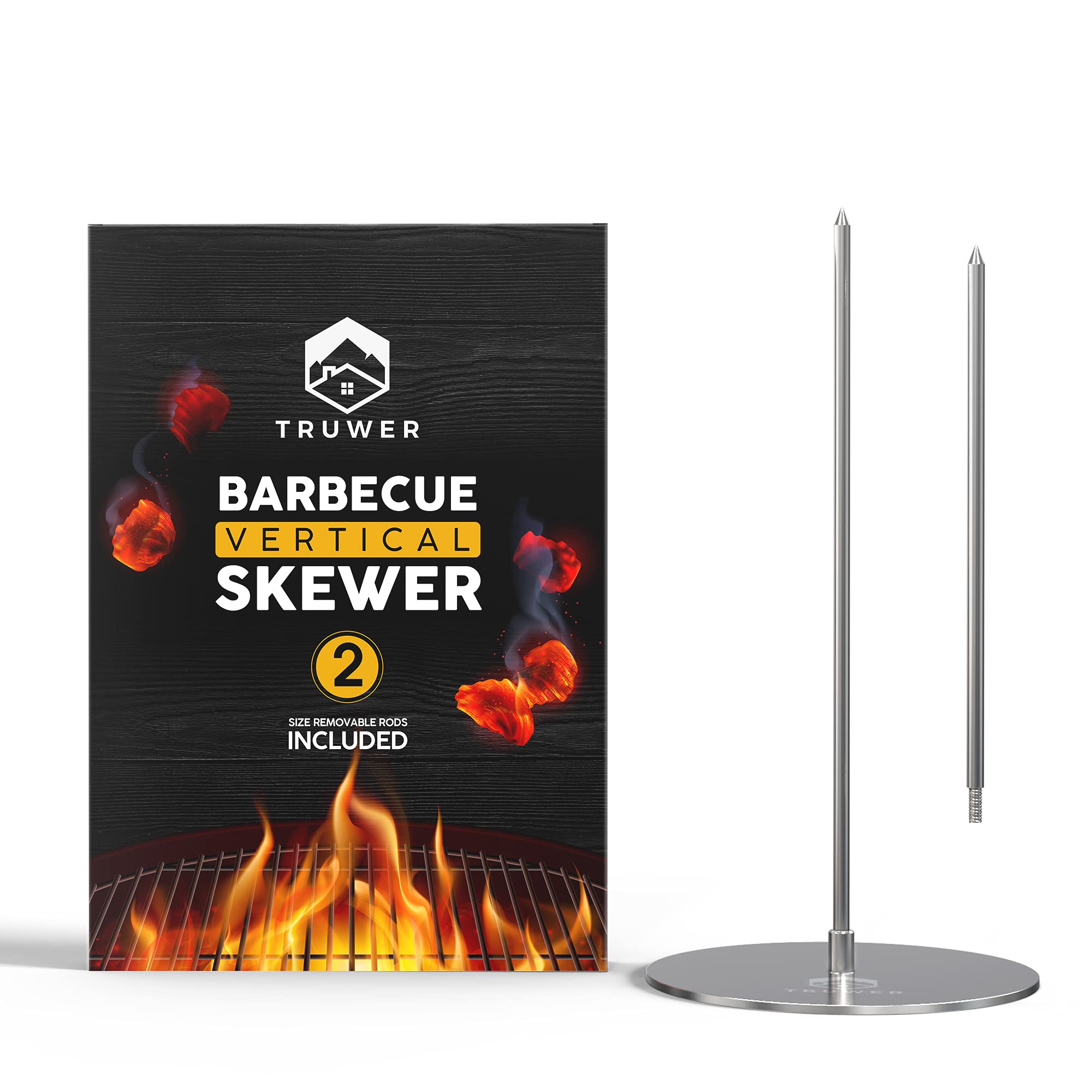 TRUWER Barbecue Vertical Skewer � Stainless Steel Roasting Sticks for The Perfect BBQ � 15/64 inches Rod Diameter with 8,12 inches Length � Durable and Reliable Skewers for Grilling � Stable Design - Like New