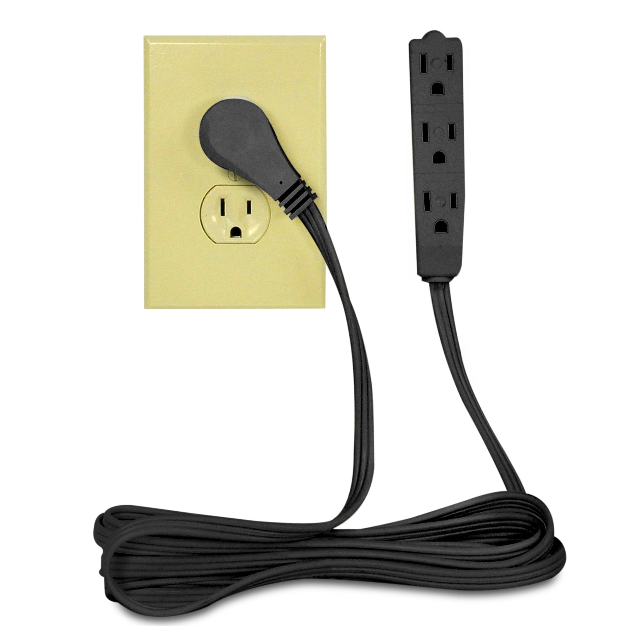 BindMaster 10 Feet Extension Cord/Wire, 3 Prong Grounded, 3 outlets, Angled Flat Plug, Black (3 Pack) - Like New
