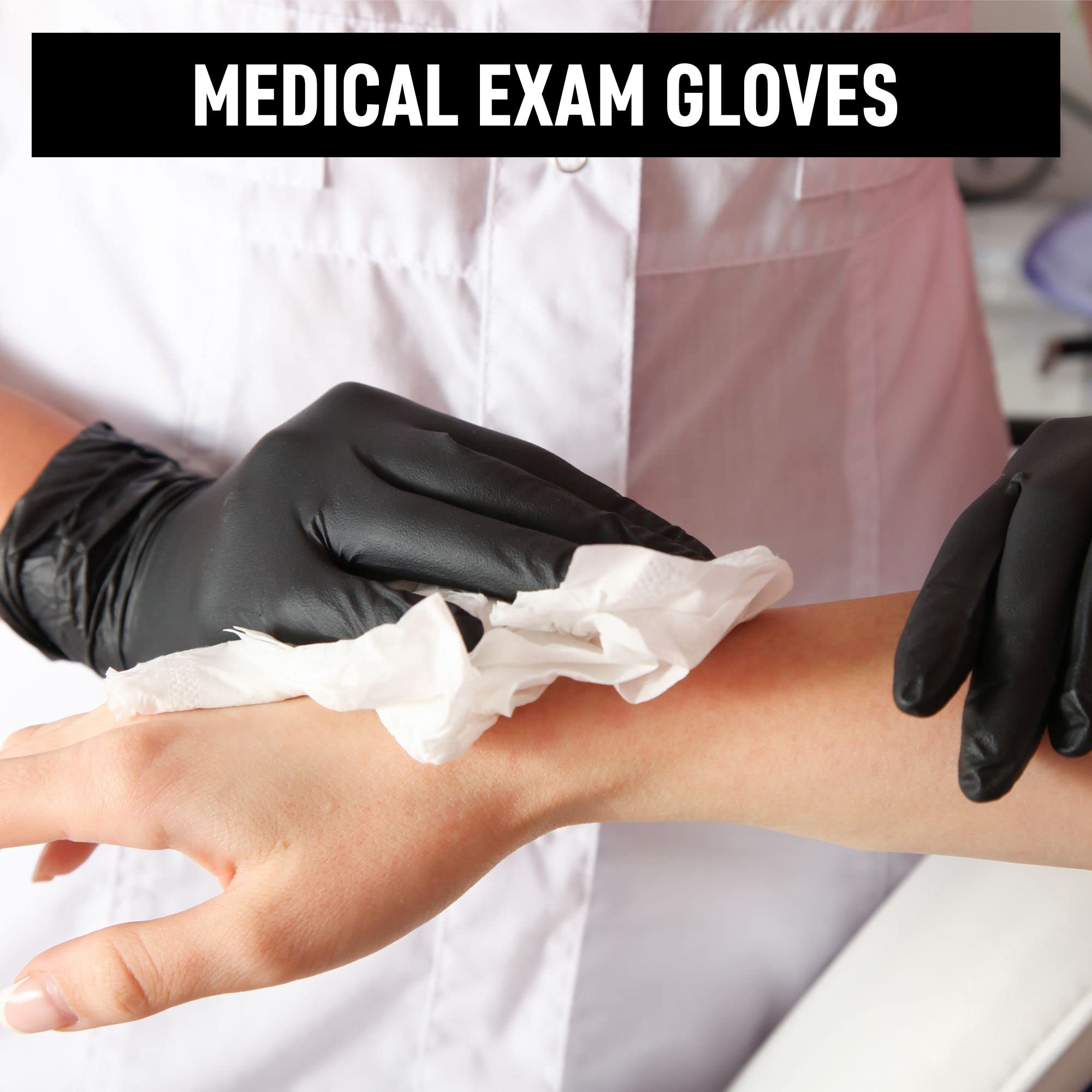 Black Disposable Nitrile Gloves - 200 Pack, Medical Exam Gloves, Powder Free, Latex Free Gloves