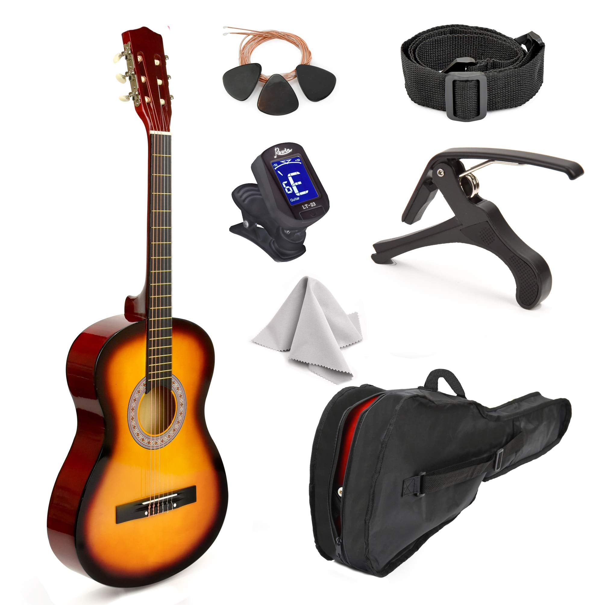 30" Wood Guitar with Case and Accessories for Kids/Girls/Boys/Beginners (Sunburst) - Good