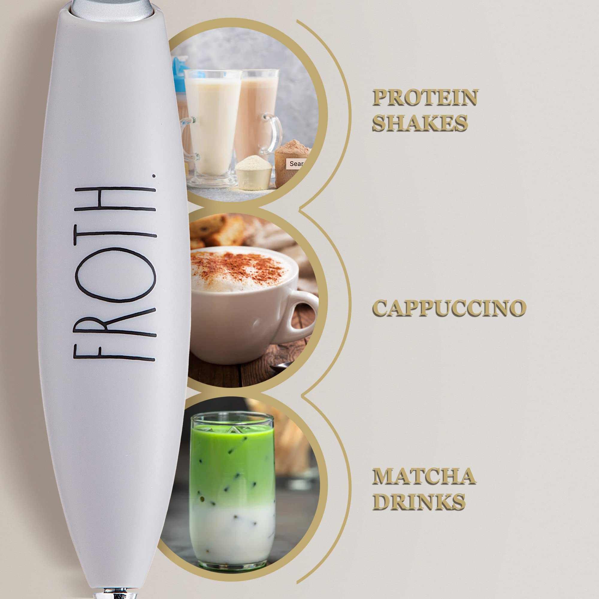 Rae Dunn Milk Frother- Handheld Electric Drink Mixer, Handheld Electric Milk Frother, Coffee Frother, Hand Blender, Frappe Maker, Handheld Latte Maker Milk Foamer (Sand) - Very Good