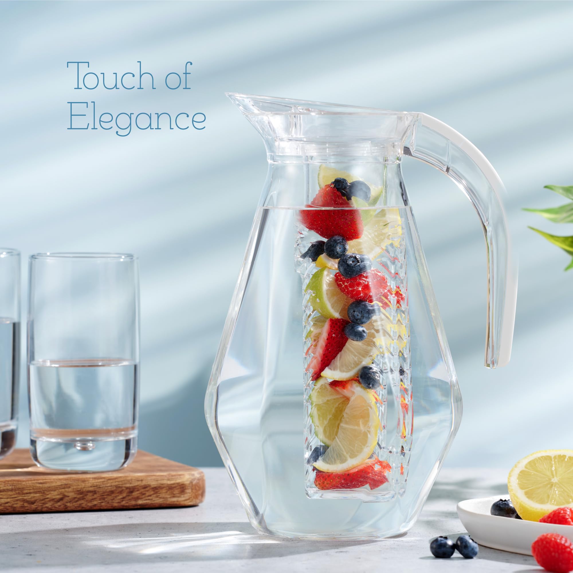 MosJos Acrylic Pitcher (72 oz), Clear Plastic, Water Pitcher with Lid, Shatterproof, BPA-Free Clear Pitcher, Ideal for Sangria, Lemonade, Juice, Iced Tea & More (Infuser- Acrylic Pitcher) - Like New