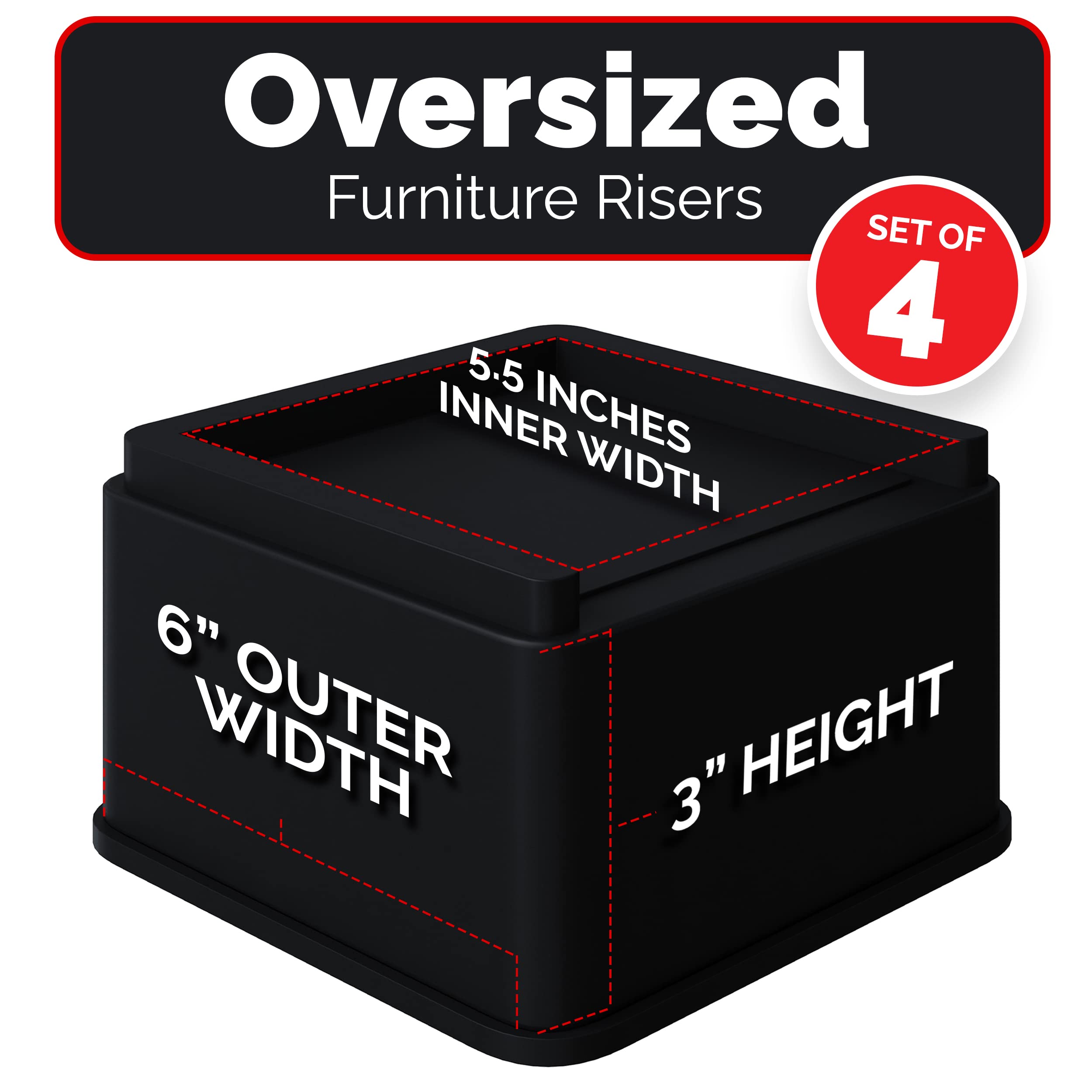 iPrimio Oversized Bed & Sofa Risers, Square 3" Lift, Heavy Duty - Acceptable