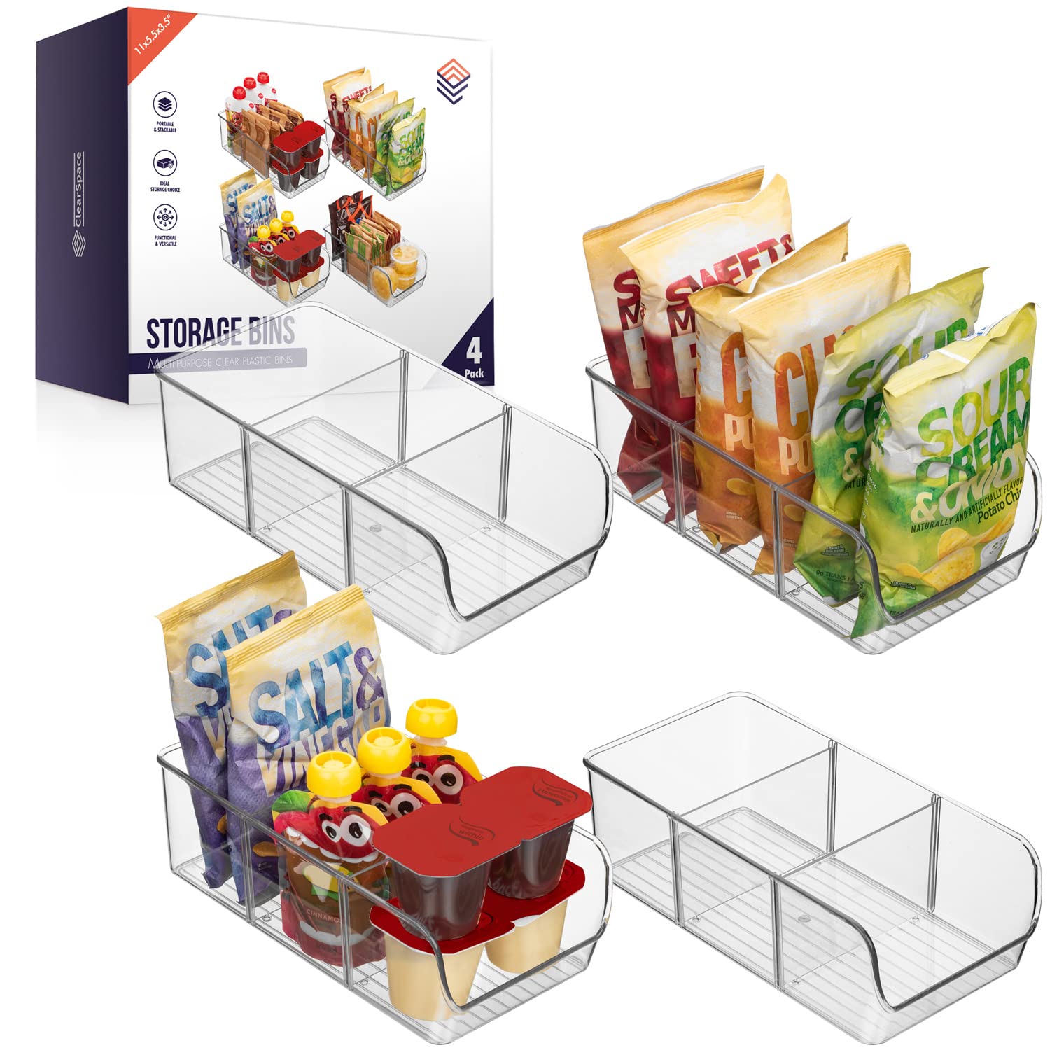ClearSpace Plastic Pantry/Refrigerator Organization and Storage Bins with Dividers � Perfect Fridge Organizer, Kitchen Cabinet Organizers - Like New