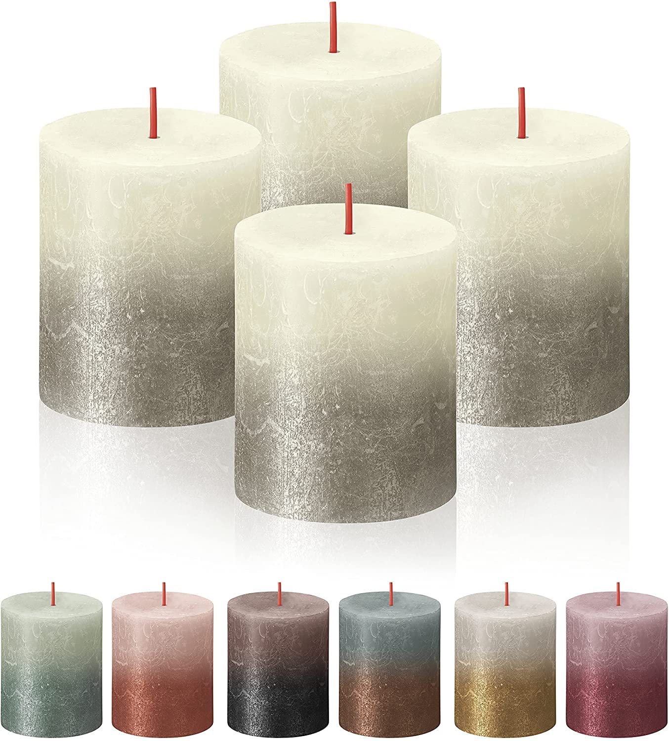 BOLSIUS 4 Pack Ivory/Silver Sunset Rustic Metallic Pillar Candles - 2.75 X 3.25 Inches - Fine European Quality - Natural Eco-Friendly Plant-Based Wax - Unscented Dripless Smokeless 35 Hour Candles - Like New