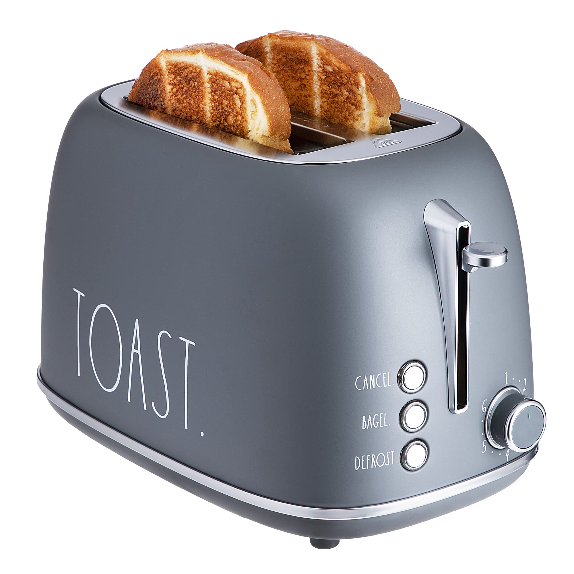 Rae Dunn Retro Rounded Bread Toaster, 2 Slice Stainless Steel Toaster with Removable Crumb Tray, Wide Slot with 6 Browning Levels, Bagel, Defrost and Cancel Options (Grey) - Very Good