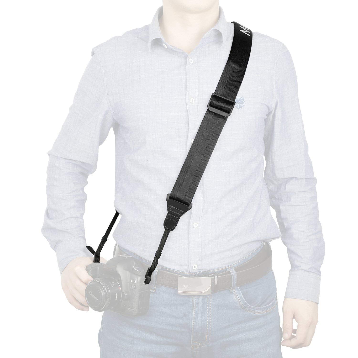 Movo Ultrasoft Nylon-Webbed Shoulder/Sling Camera Strap with Anti-Fatigue Gel Neck Pad for Cameras and Binoculars (Black) - Acceptable