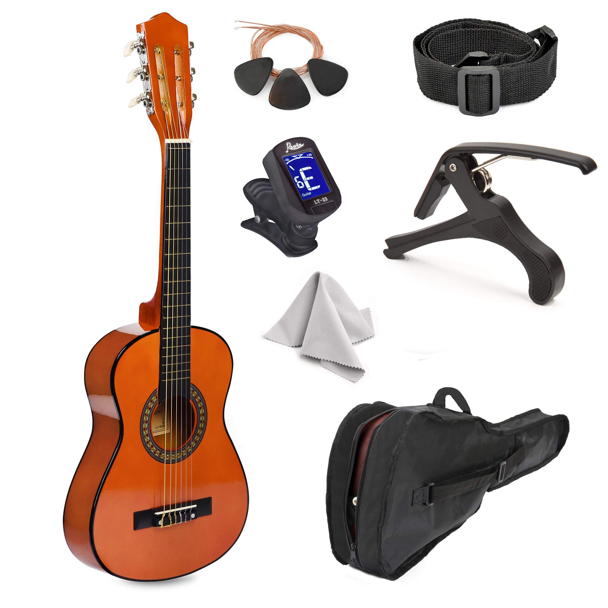 30" Wood Guitar with Case and Accessories for Kids/Girls/Boys/Beginners (Mahogany) - Like New