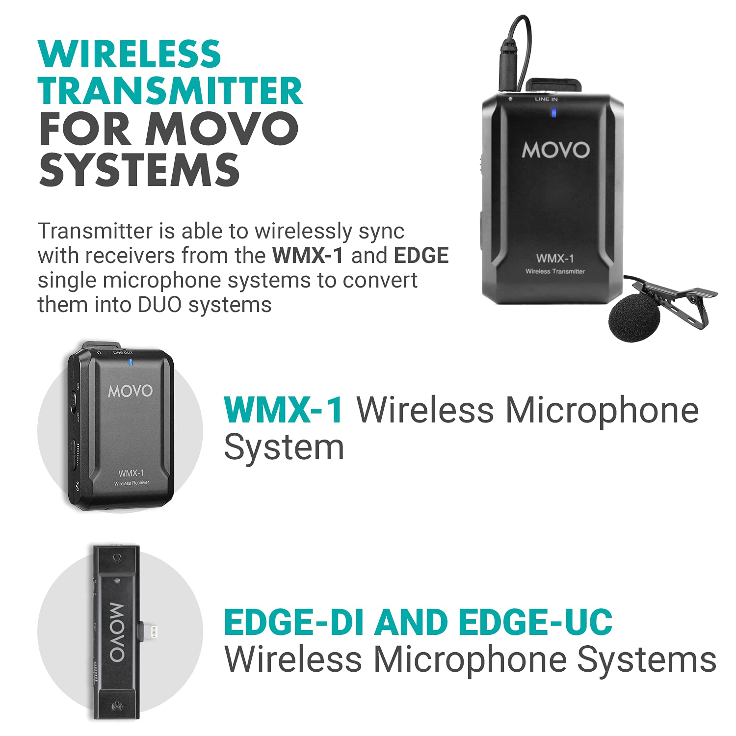 Movo WMX-1-TX 2.4GHz Wireless Lavalier Microphone, Transmitter, Crystal Clear Audio, 1-Year Warranty - Acceptable