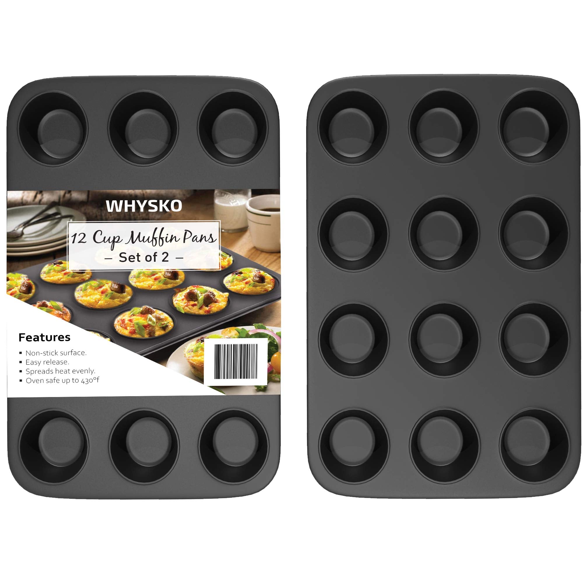 Non-Stick Bakeware 12 cup or 6 Cup Muffin Pan, Set of 2, Heavy Duty & Easy Release Cupcake Baking Pan - Like New
