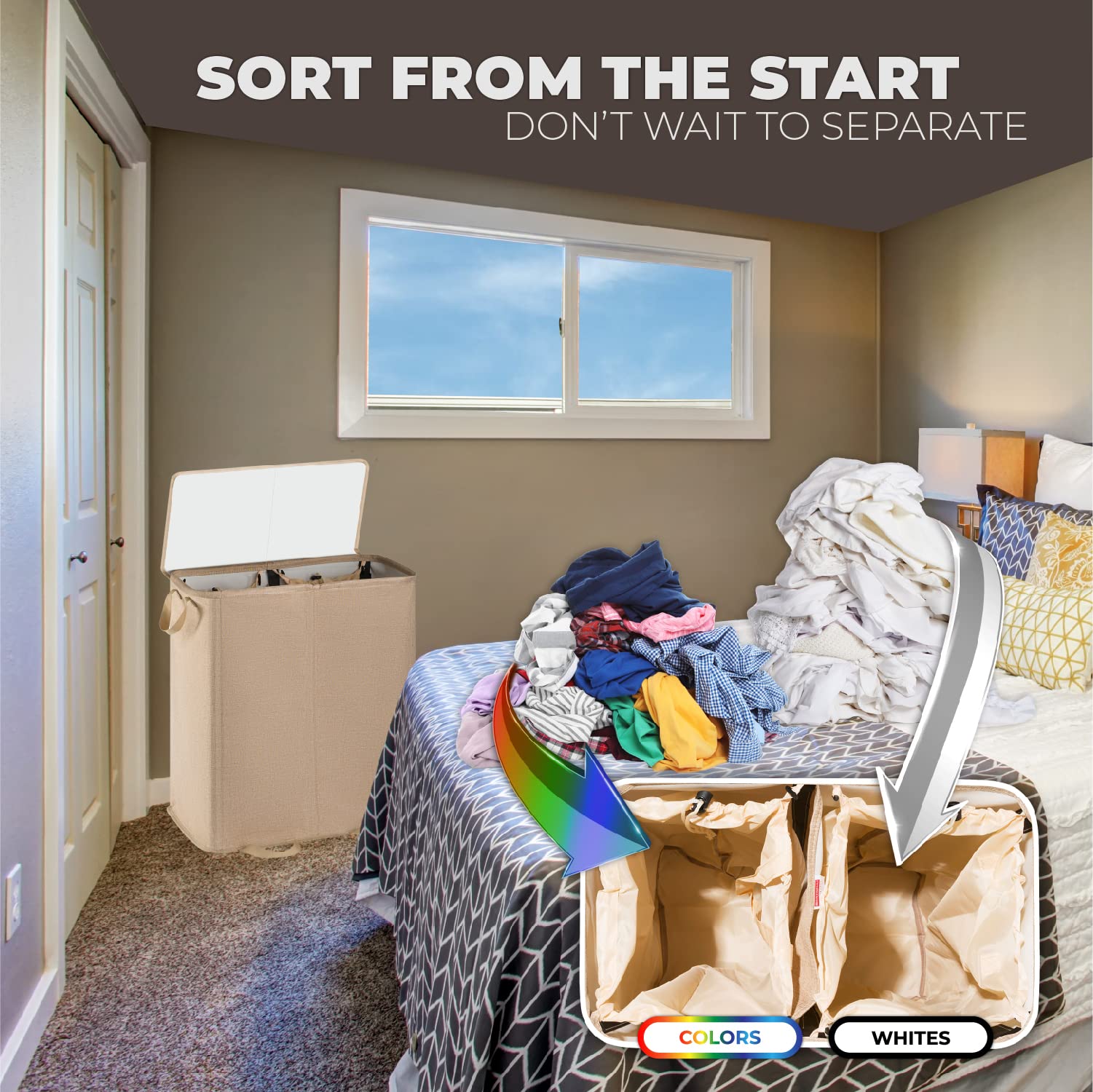 Bartnelli Double laundry hamper basket With 2 Removable bags | collapsible baskets for dirty clothes or baby clothing, Waterproof Material Outdoor-Safe foldable pop up bin, Easy Assembly - Very Good