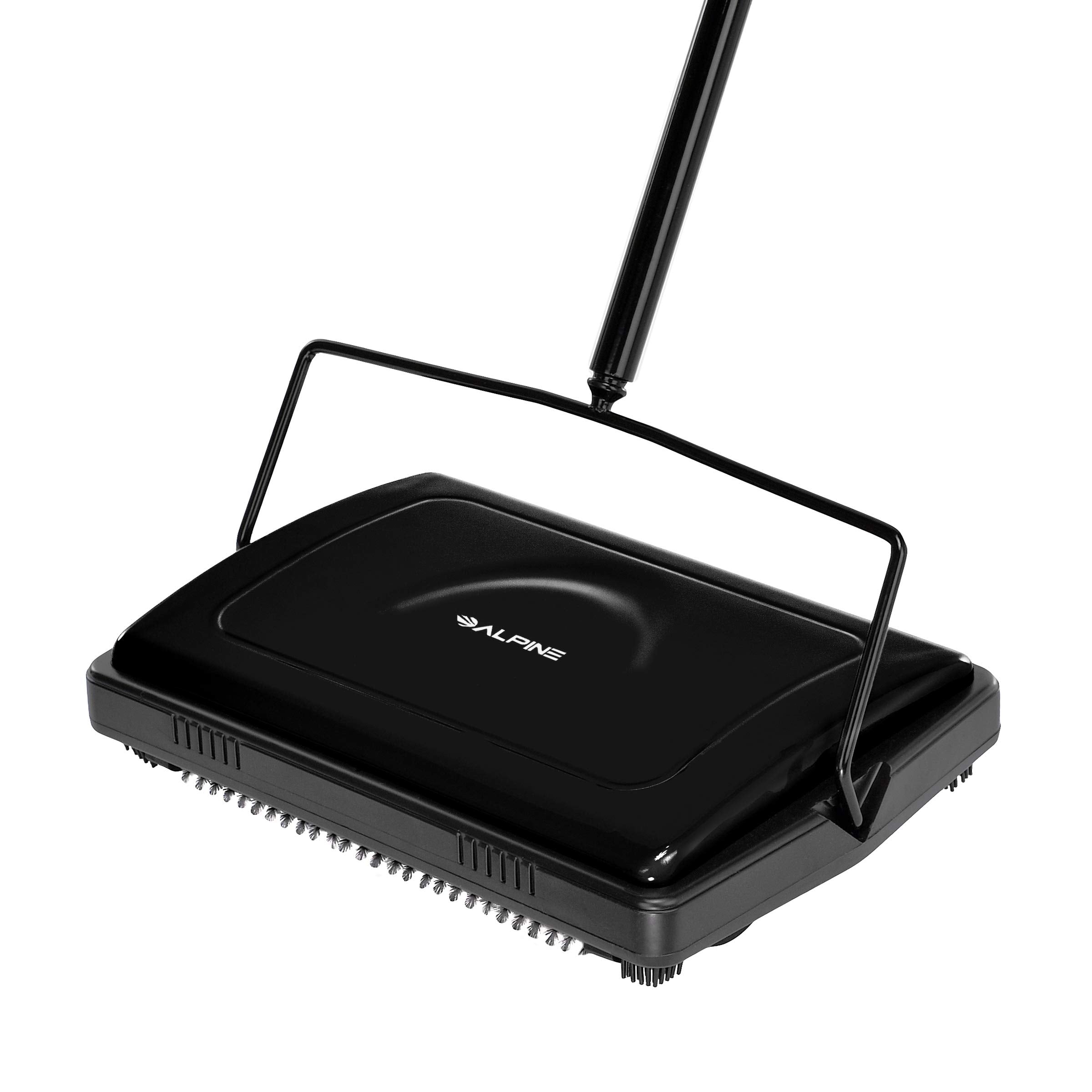 Alpine Industries Triple Brush Floor & Carpet Sweeper – Heavy Duty & Non Electric Multi-Surface Cleaner - Easy Manual Sweeping for Carpeted Floors (Black) - Like New